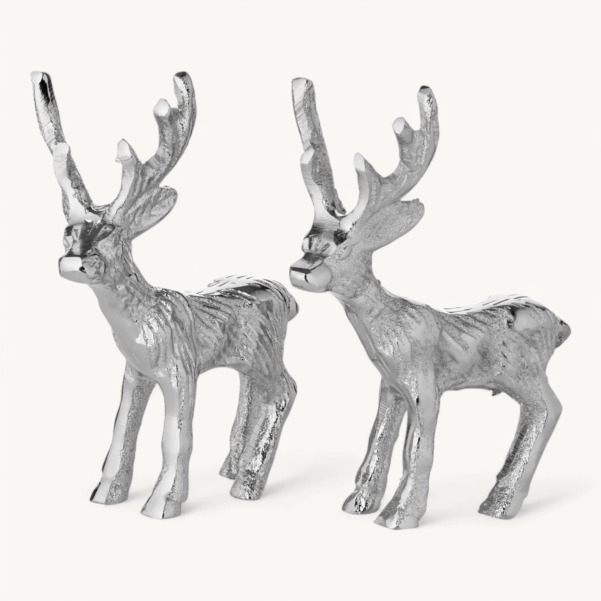 SALE 2er Set Dekofigur Hirsch Malik (Höhe 11 cm), Aluminium vernickelt, silberfarben, Weihnachtsdeko