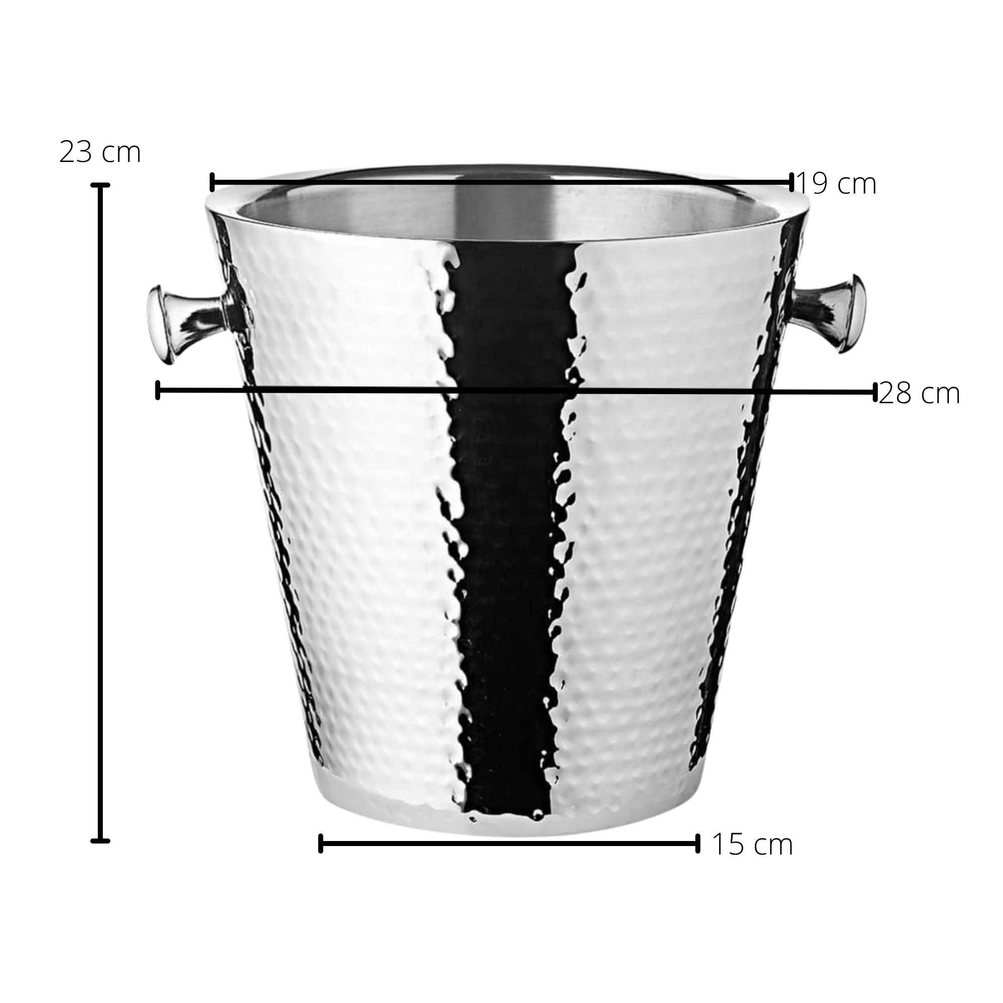 Flaschenkühler Valencia (Höhe 23 cm, Ø 22 cm), gehämmert, Edelstahl, hochglanzpoliert, doppelwandig