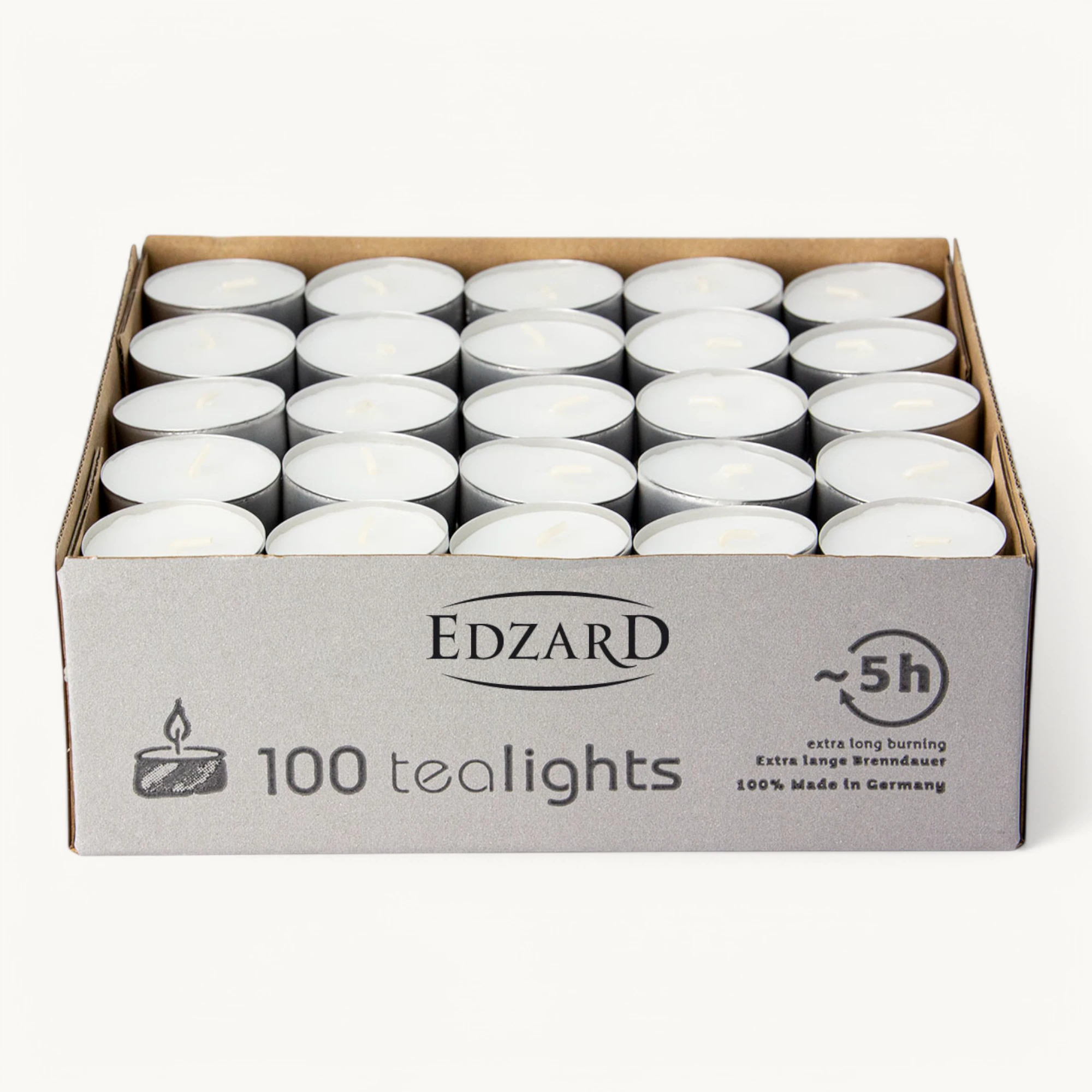 100 Stück Nightlights Teelichter, weiß, Aluminiumhülle, Brenndauer ca. 8 h