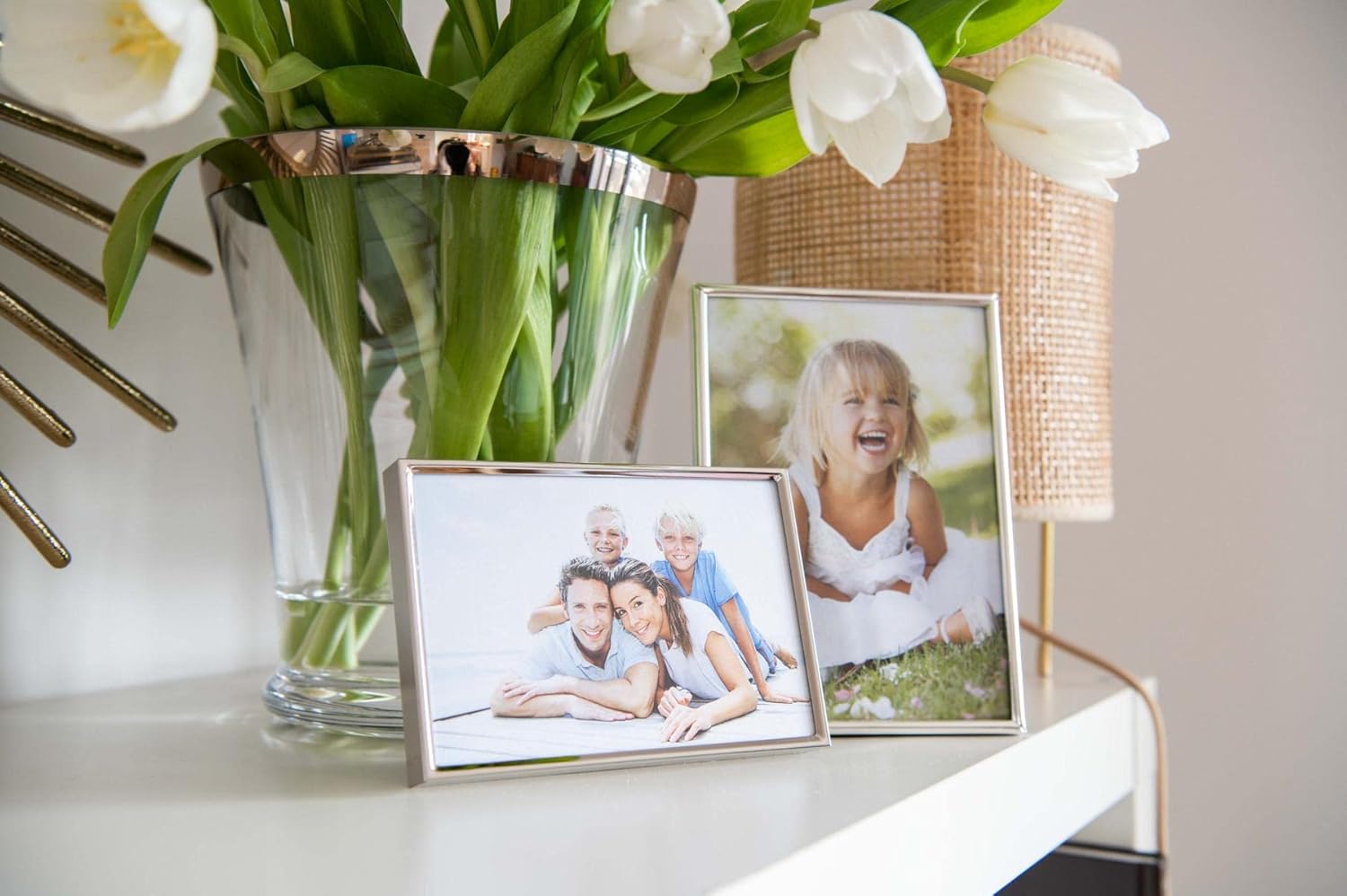 Vase Reuben (Höhe 22 cm, Ø 20 cm), mundgeblasenes Kristallglas mit Platinrand