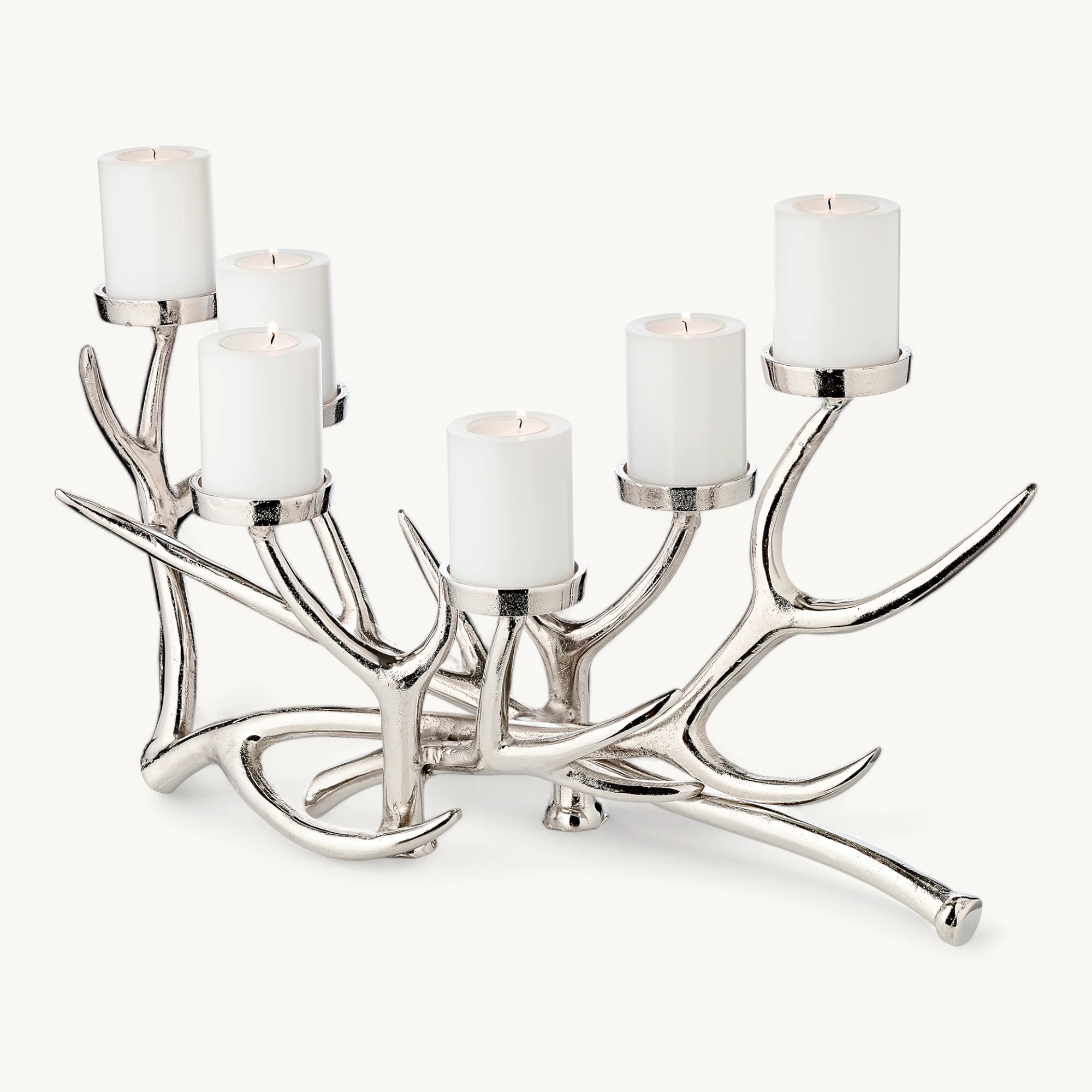 Kerzenleuchter James (Höhe 27,5 cm, Länge 55 cm), Aluminium vernickelt, für Stumpenkerzen ø 6 cm