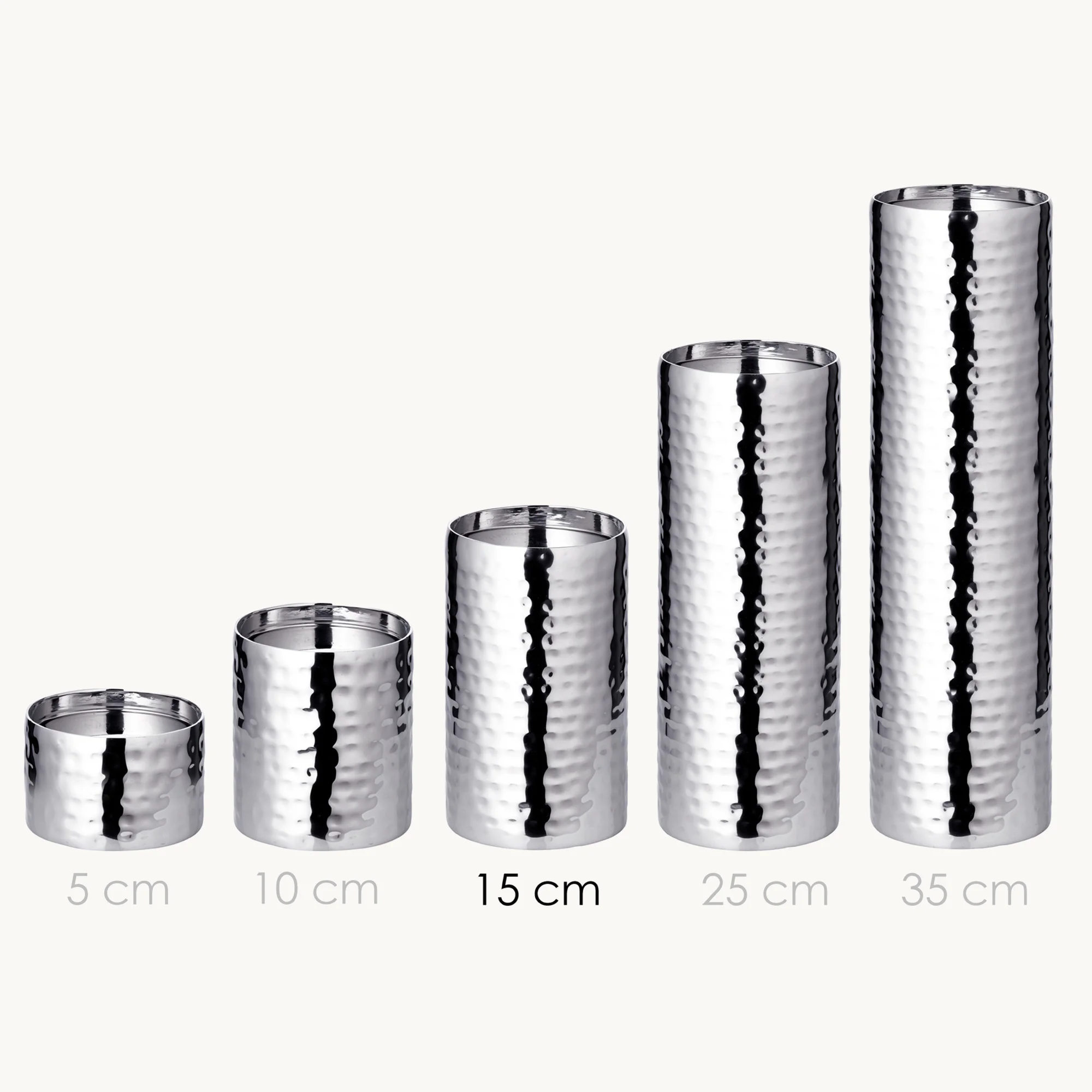 Kerzenständer Agadir (Höhe 15 cm), silberfarben, gehämmert, Edelstahl, hochglanzpoliert