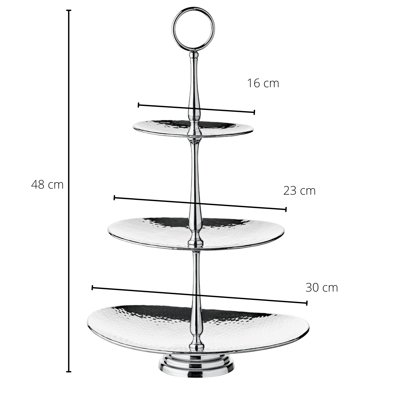 Etagere Gulf (Höhe 49 cm, 3-stöckig), oval, Edelstahl, gehämmert, hochglanzpoliert