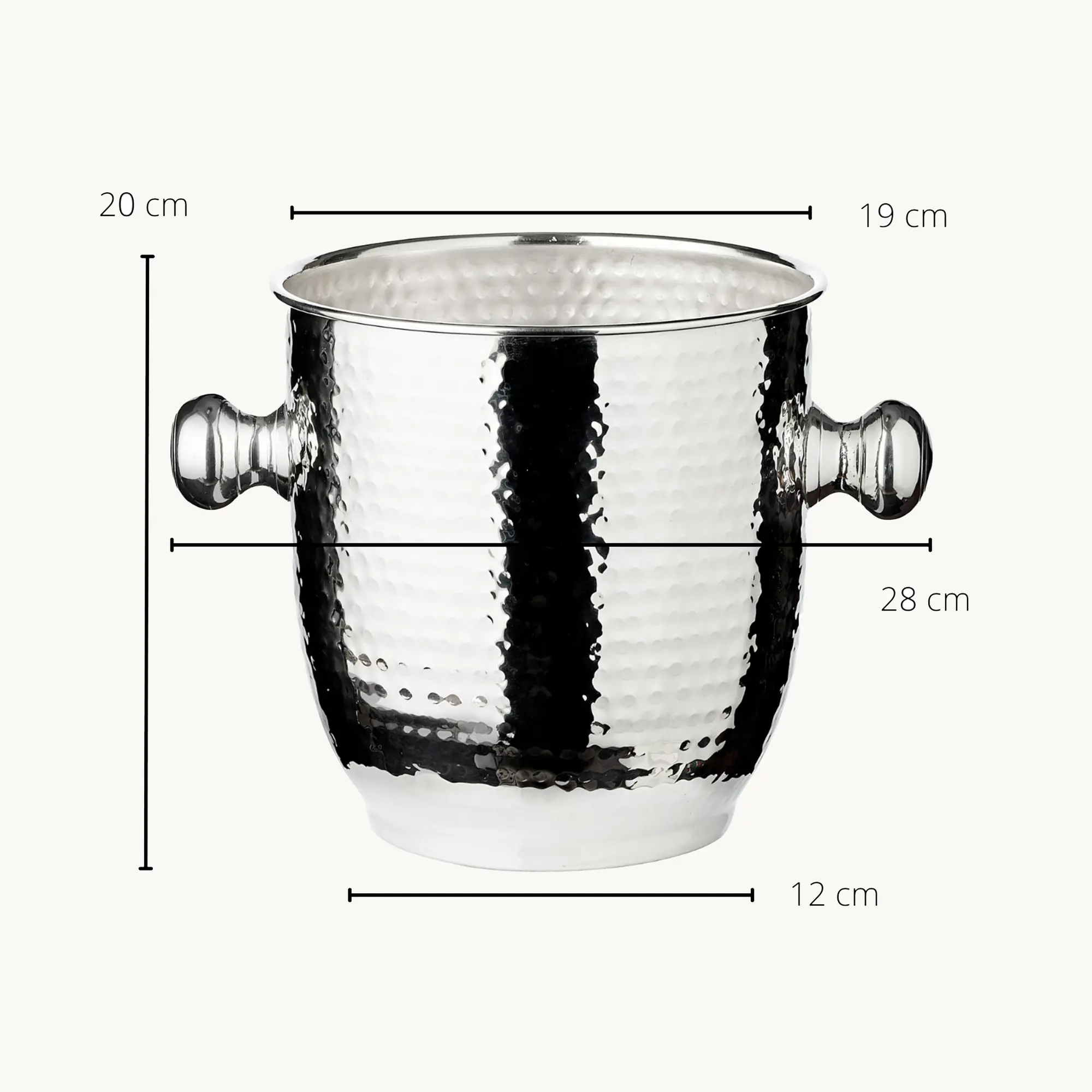 Flaschenkühler Alto (Höhe 20 cm, Ø 19 cm), gehämmert, edel versilbert, anlaufgeschützt