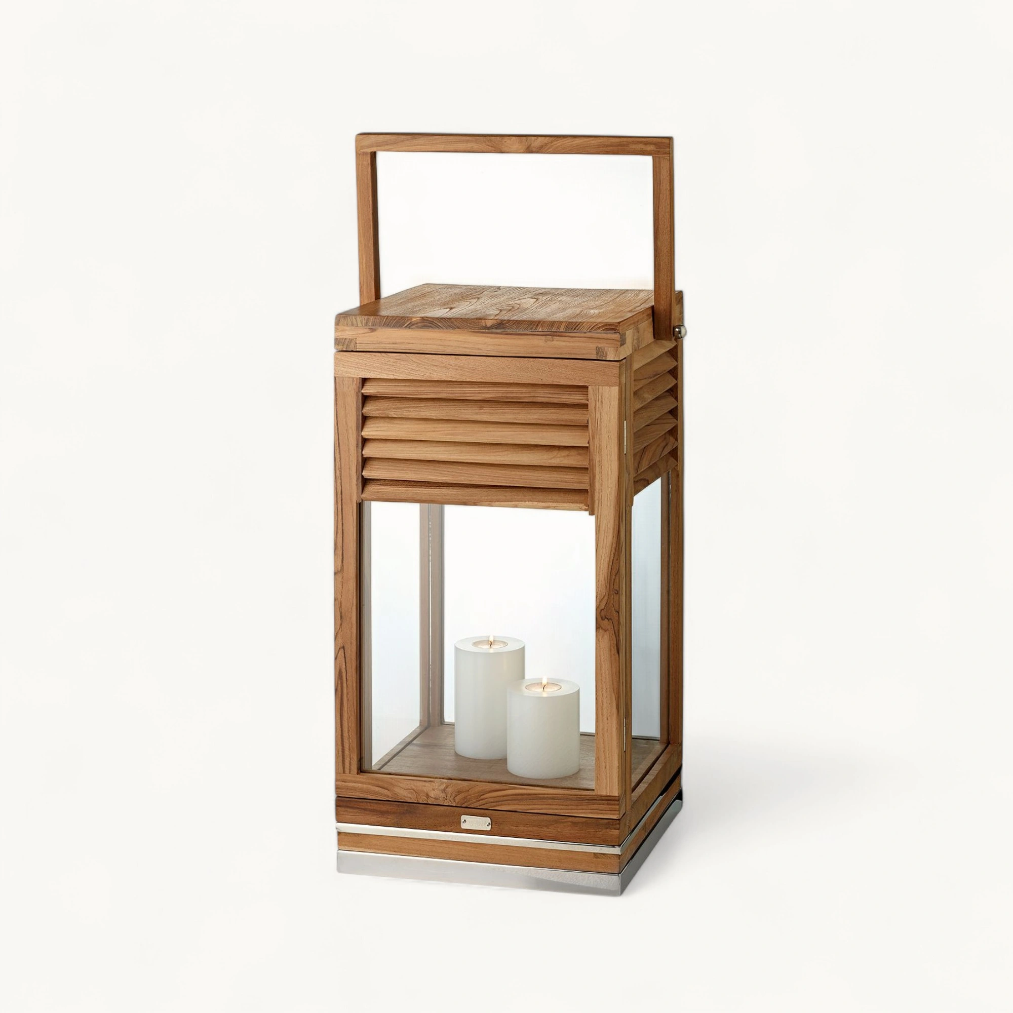 Laterne Vegas (Höhe 60 cm), edles Teakholz, Edelstahl, glänzend vernickelt