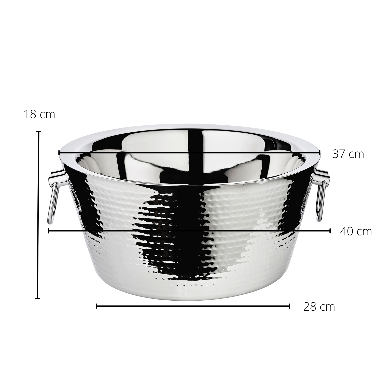 Flaschenkühler Ontario (Höhe 18 cm,  Ø 38 cm), mit Griffen, gehämmert, Edelstahl, hochglanzpoliert