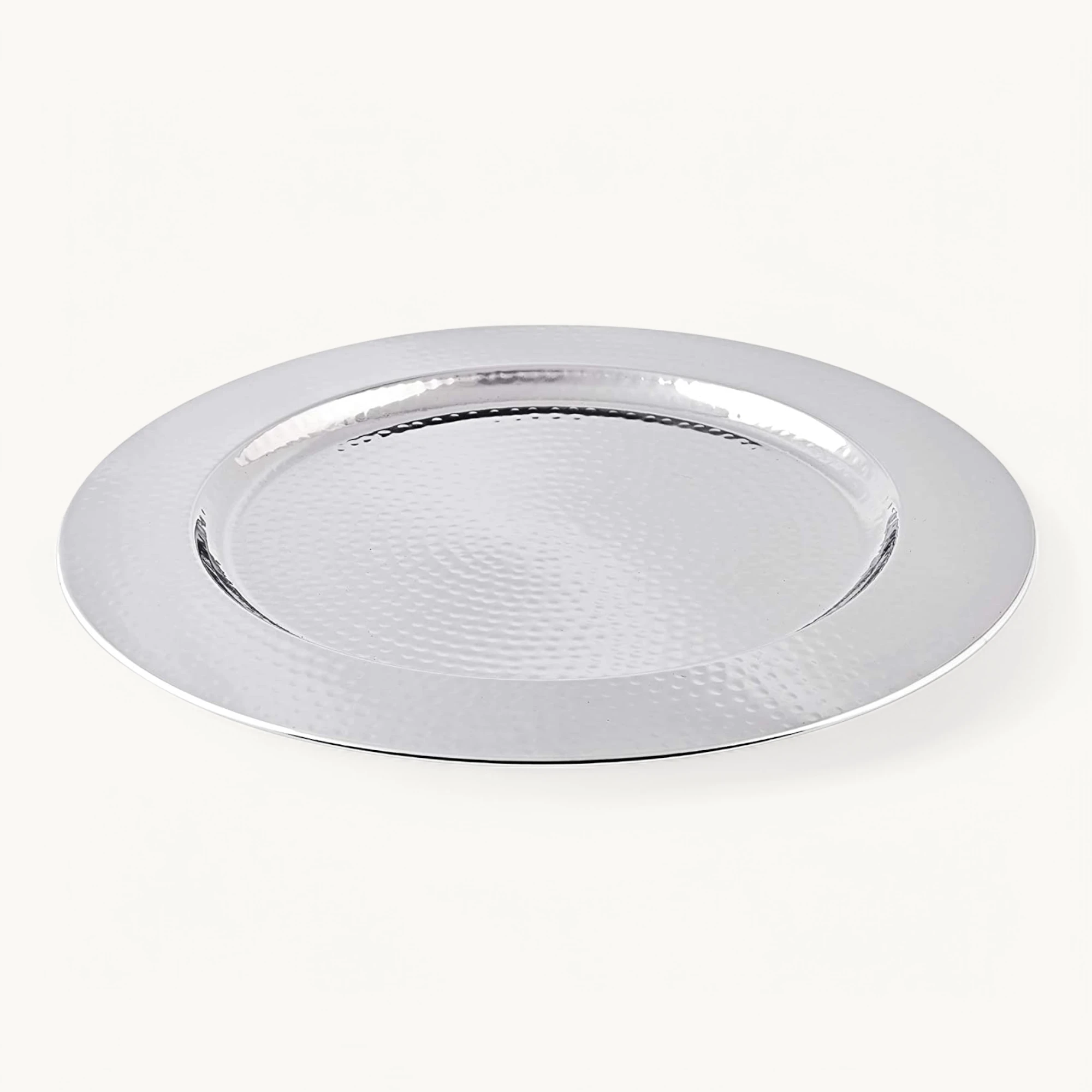 SALE Platzteller Servierteller Eron, Edelstahl gehämmert hochglanzpoliert, Durchmesser 35 cm