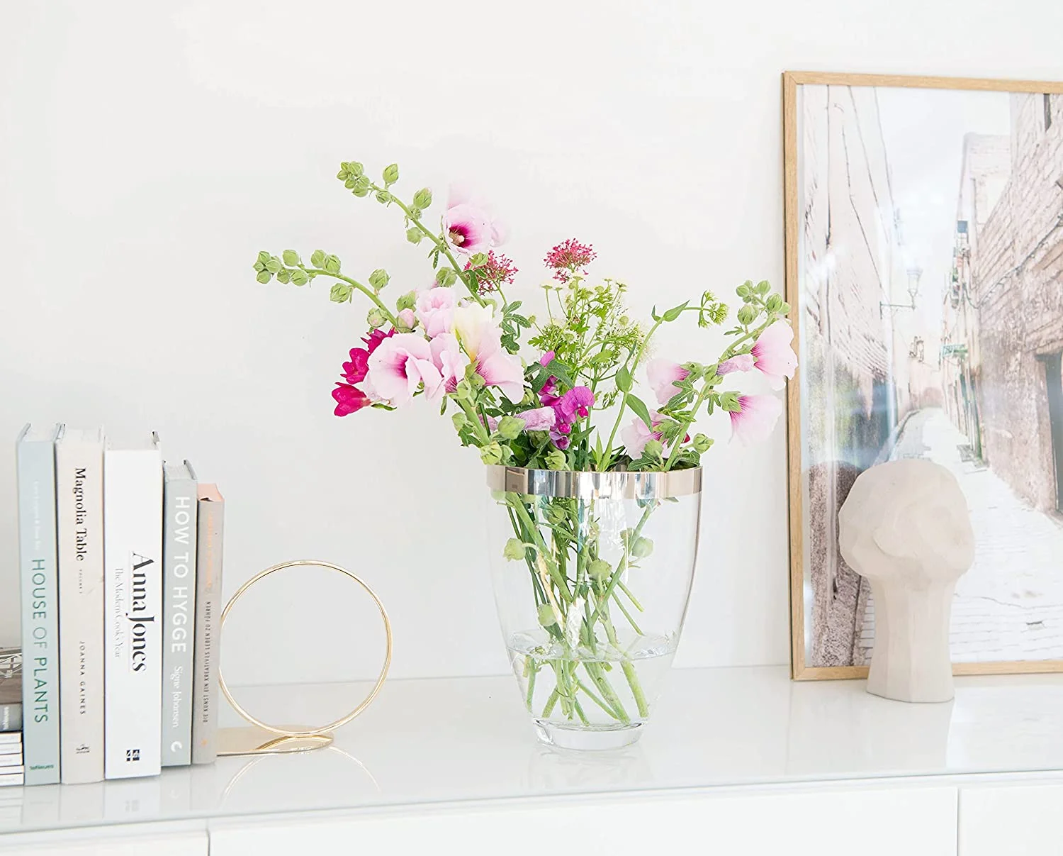 Vase Charlotte (Höhe 16 cm, Ø 12 cm), mundgeblasenes Kristallglas mit Platinrand Vase Charlotte (Höhe 16 cm, Ø 12 cm), mundgeblasenes Kristallglas mit Platinrand