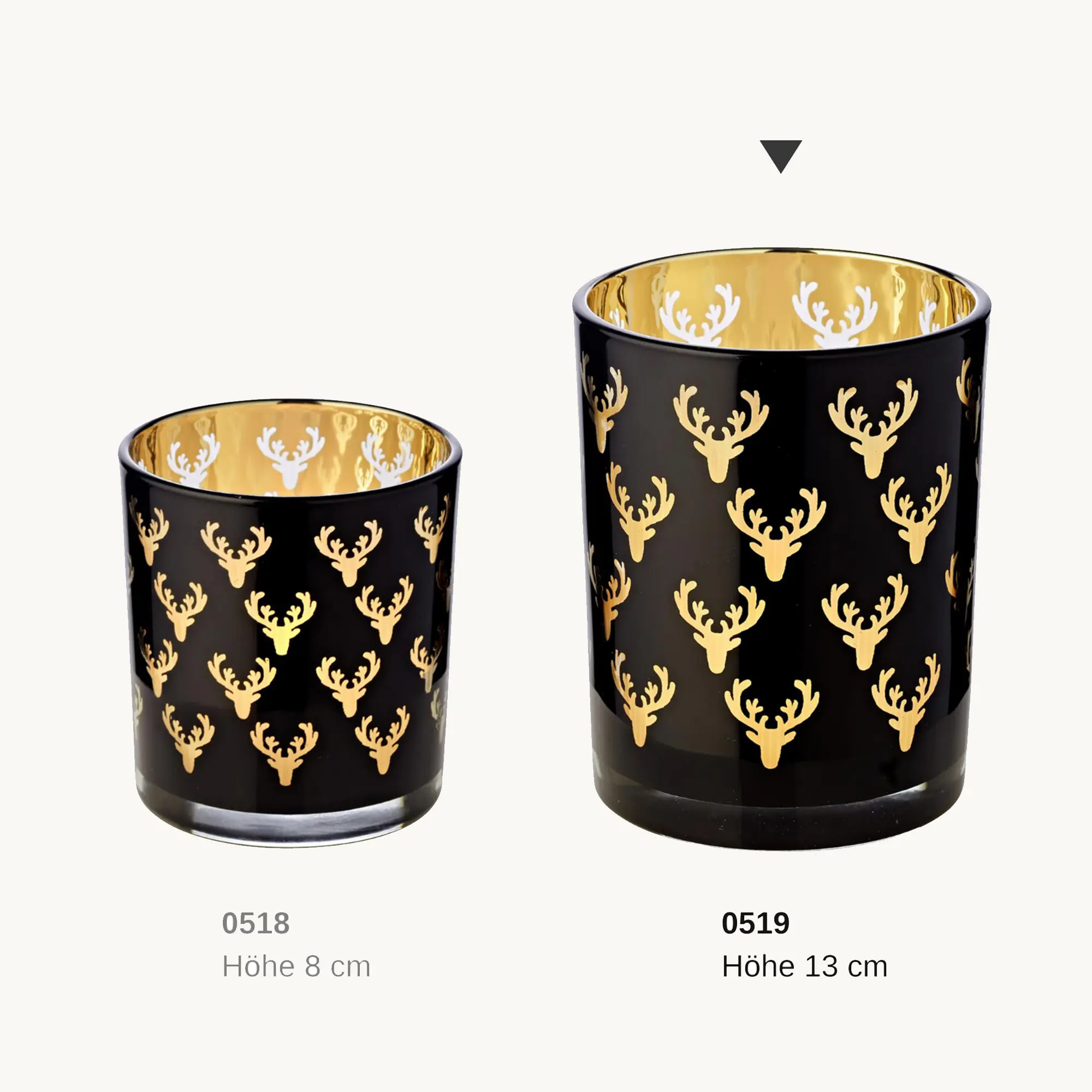 SALE Teelichtglas Ben (Höhe 13 cm), schwarz, Hirsch-Motiv