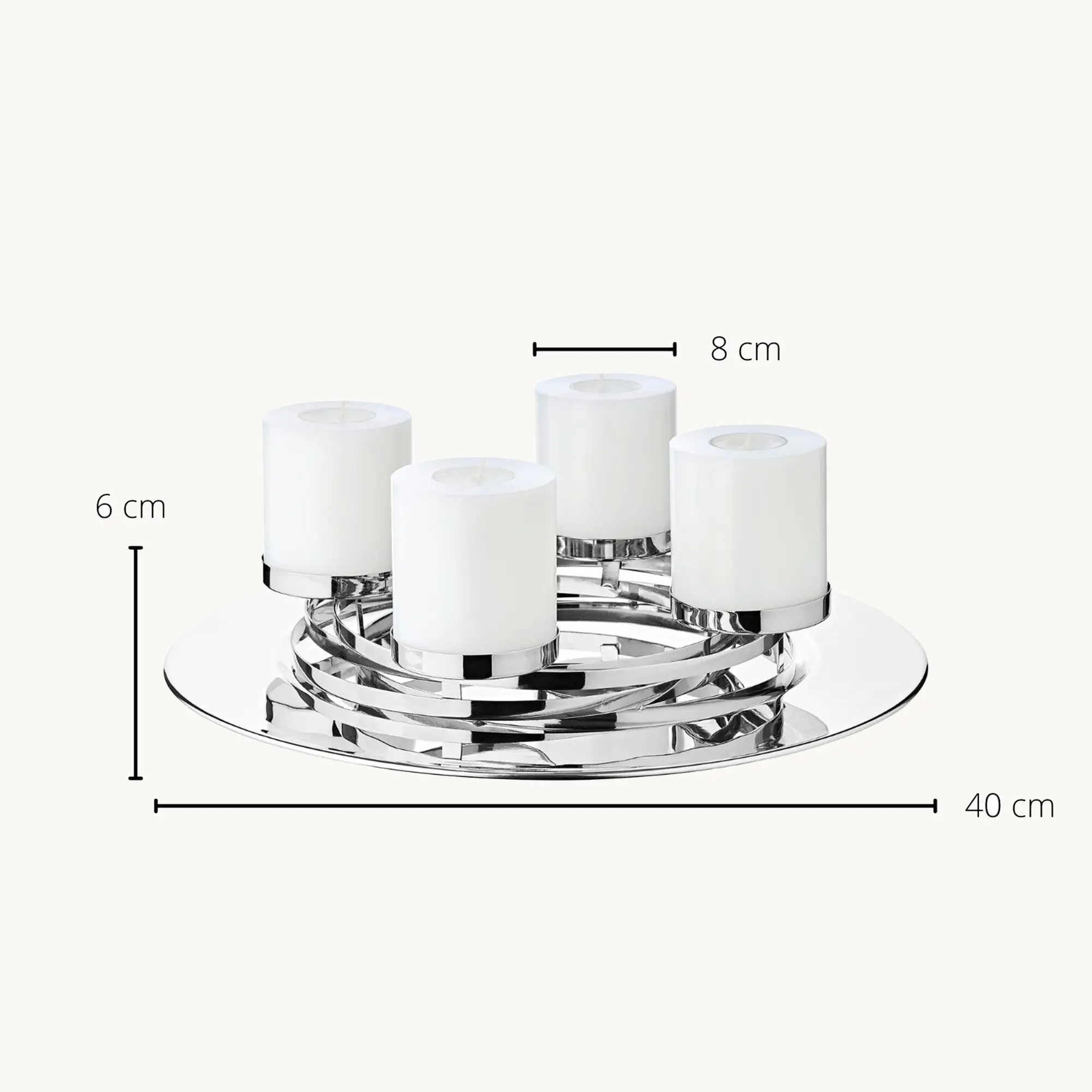 Adventskranz La Annabel (ø 40 cm) für Stumpenkerzen, Edelstahl hochglanzpoliert, silberfarben