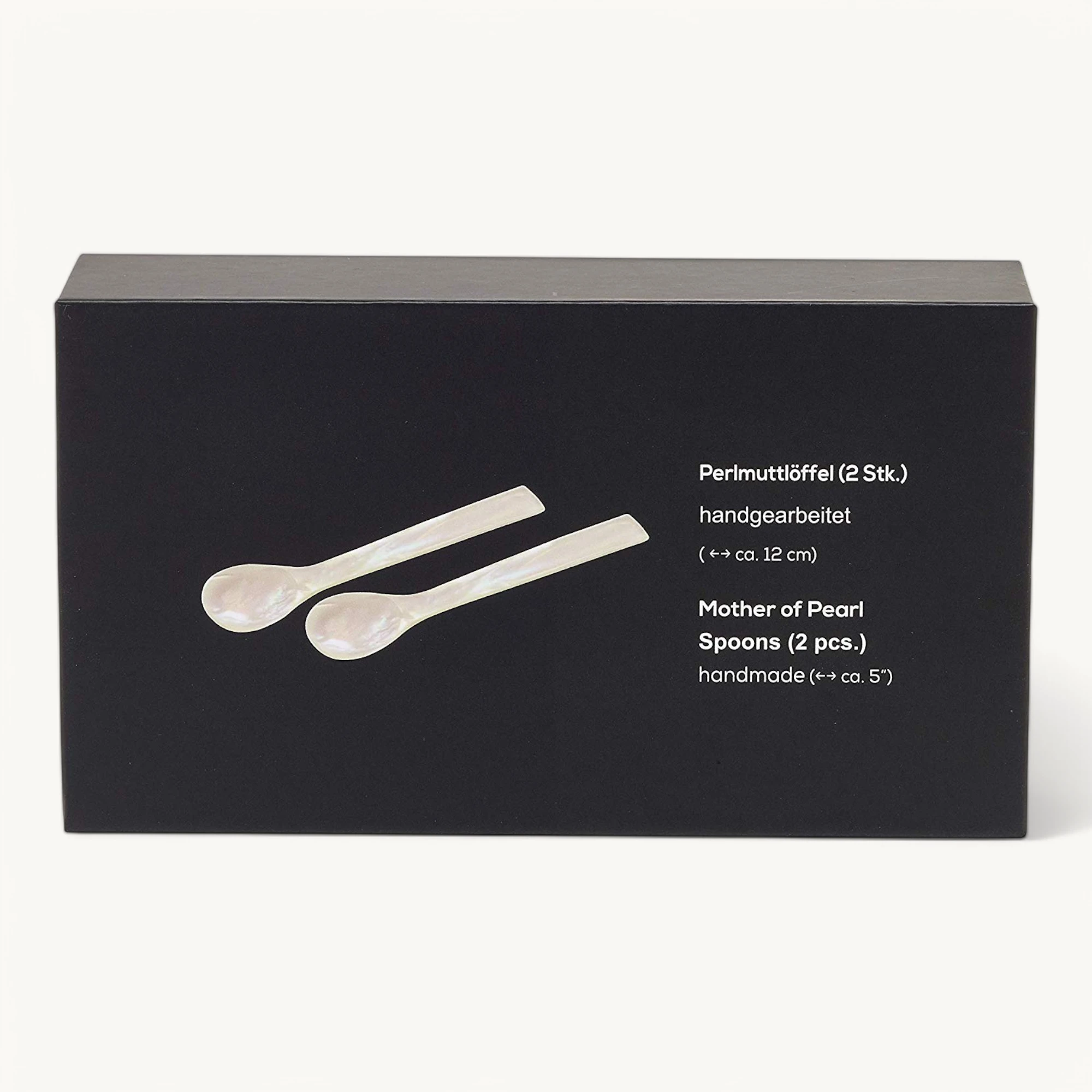 EDZARD 2er Set Eierlöffel (Länge 11 cm) aus echtem Meer-Perlmutt (Pinctada maxima), Handarbeit, 100% Naturprodukt, Griff oben eckig, edle Geschenkverpackung, Perlmuttlöffel für Ei und Kaviar