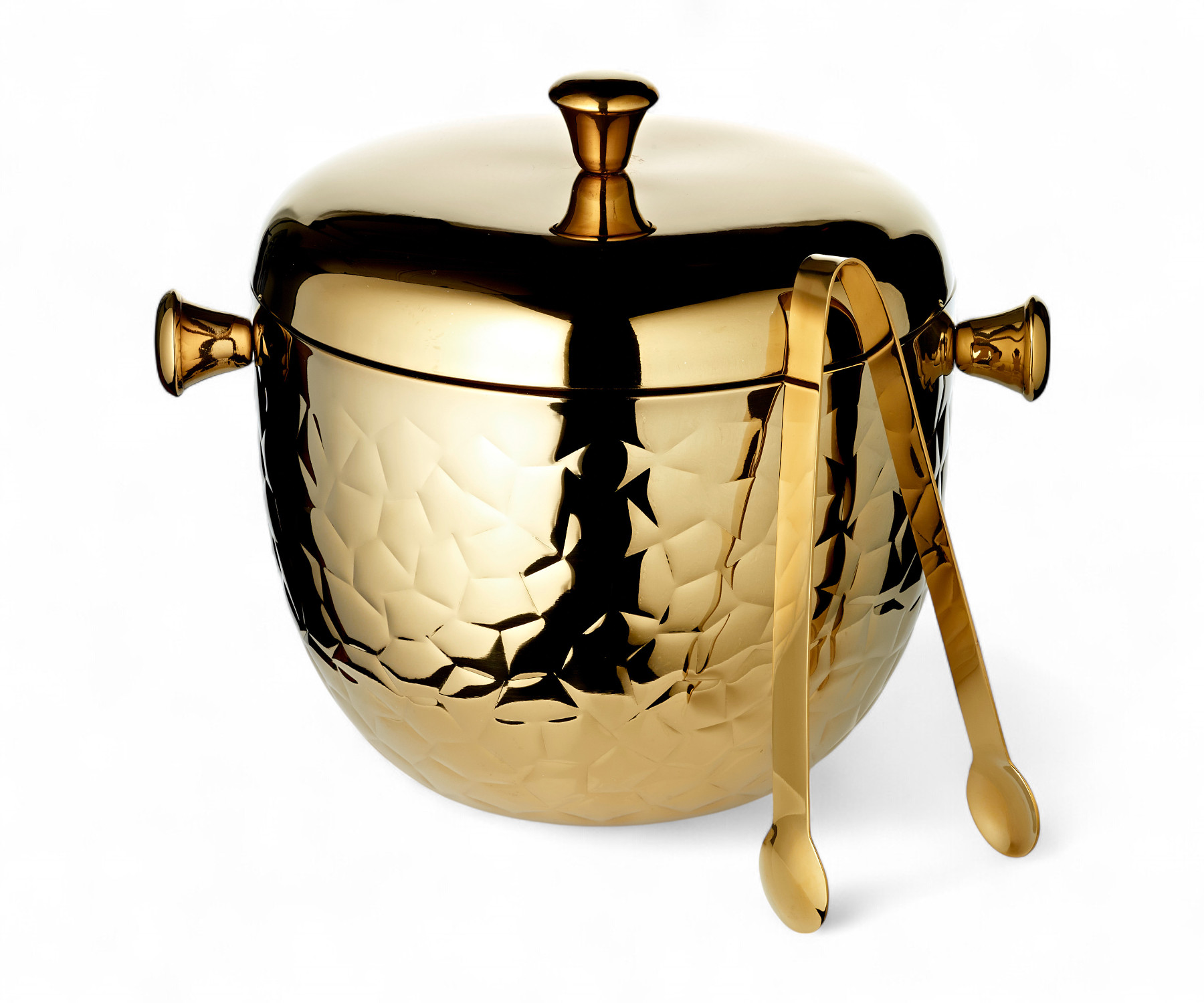 Eiseimer Rico (Höhe 21 cm), inkl. Deckel und Eiszange, Gold-Optik, gemustert, Edelstahl, hochglanzpoliert