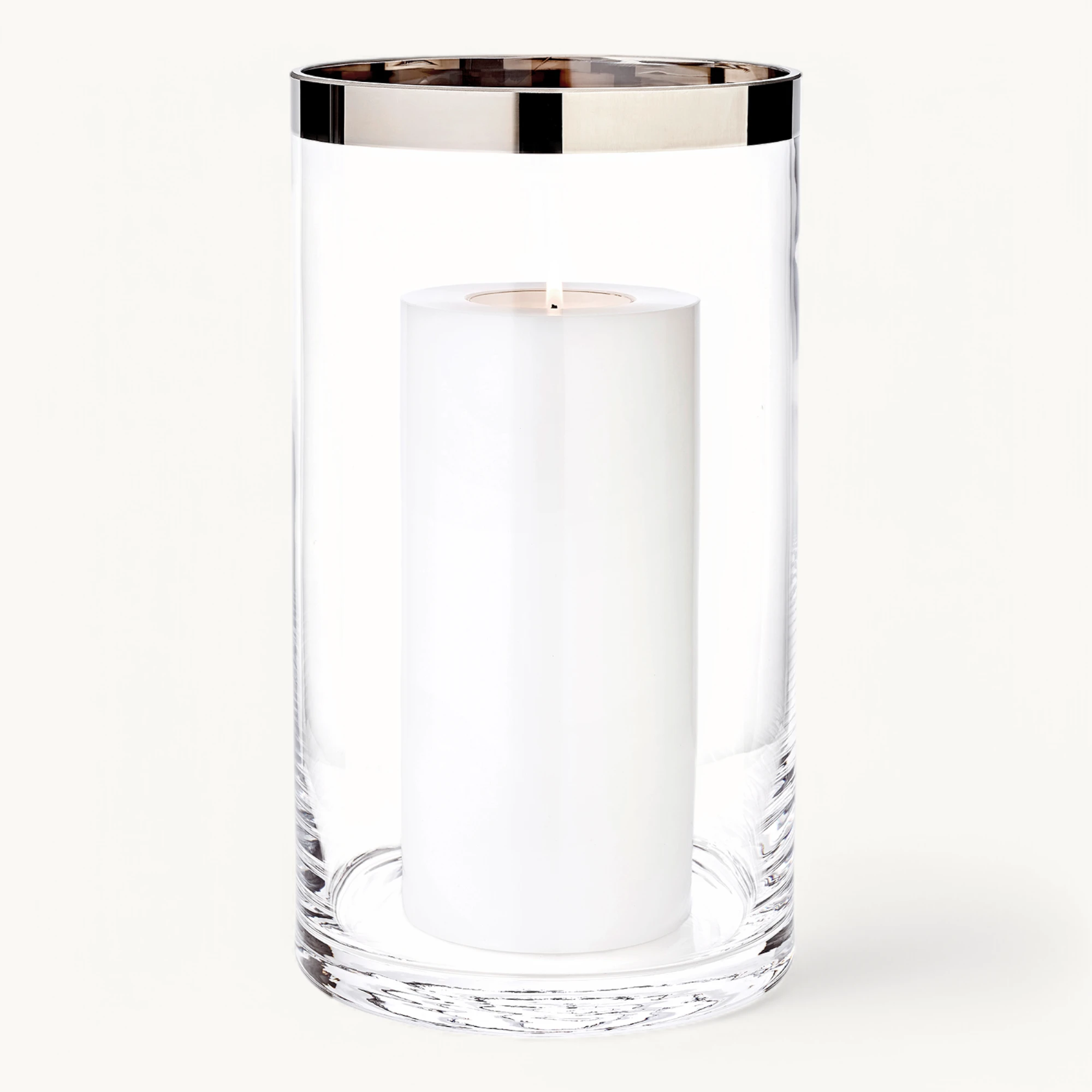 Windlicht Molly (Höhe 30 cm), mundgeblasenes Kristallglas mit Platinrand