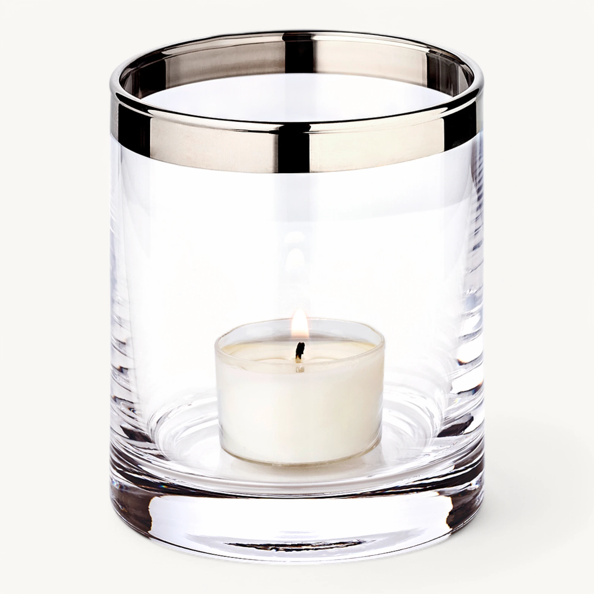Windlicht Molly (Höhe 10 cm, Ø 8,5 cm), mundgeblasenes Kristallglas mit Platinrand