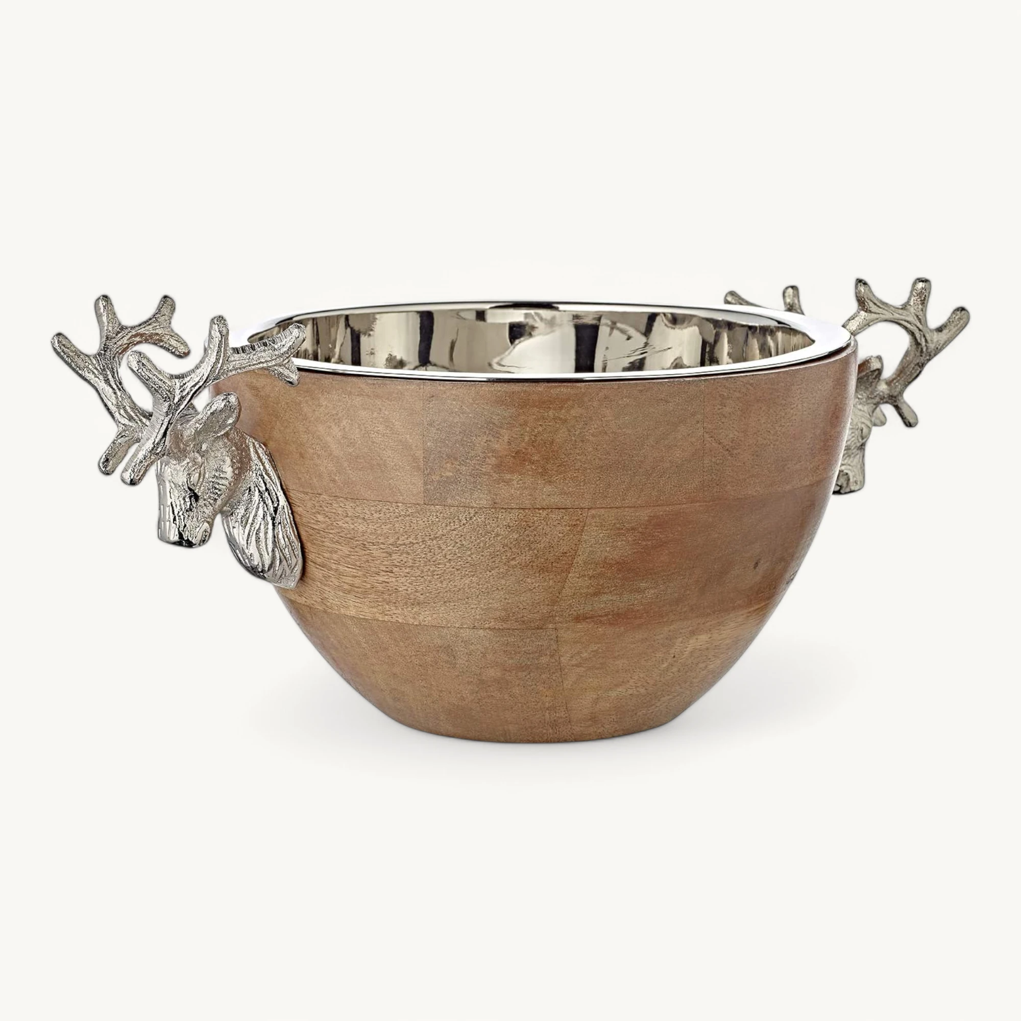 Schale Hirsch (Ø 21 cm), Mangoholz, Aluminium vernickelt