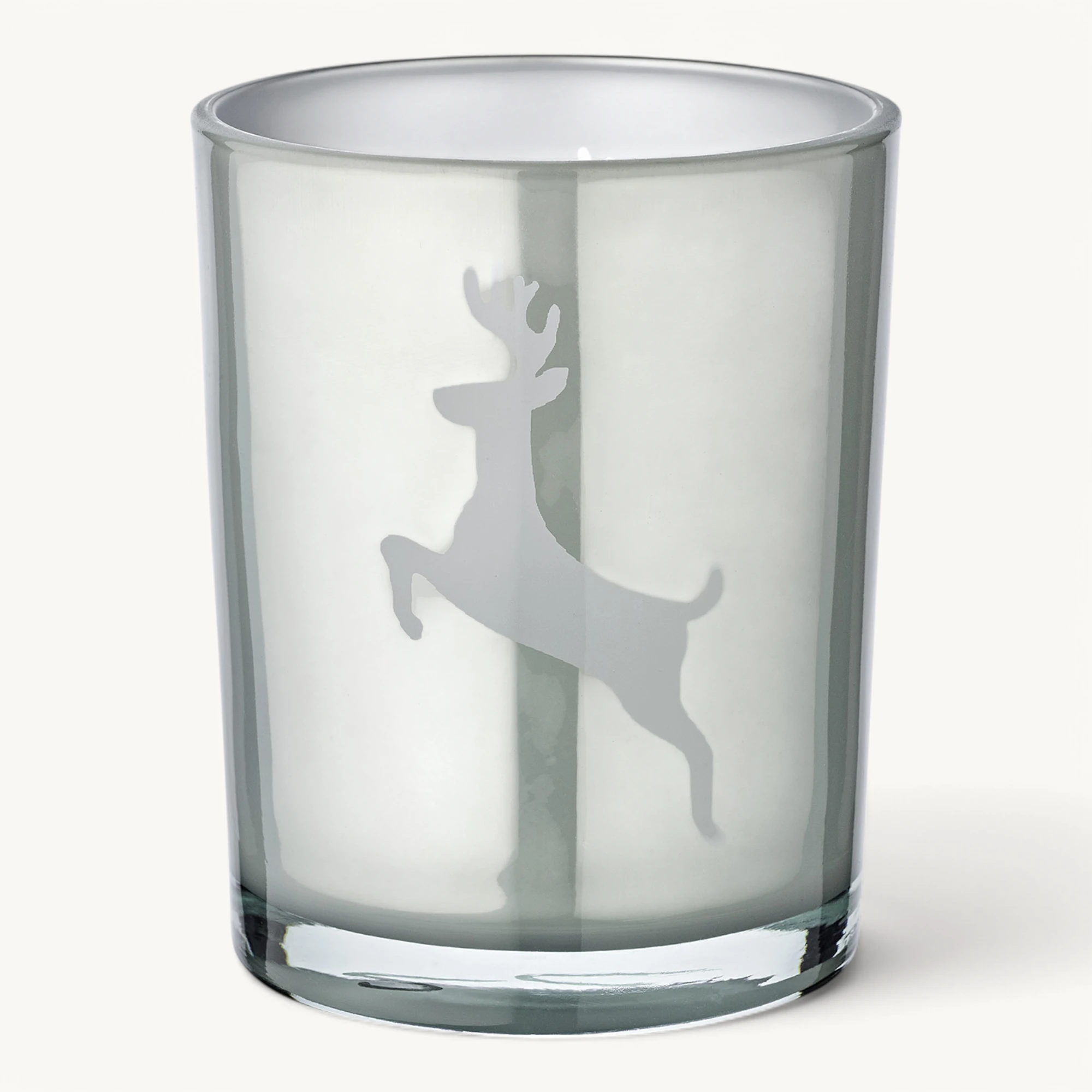 SALE Teelichtglas Loki left (Höhe 13 cm), grau, Hirsch-Motiv