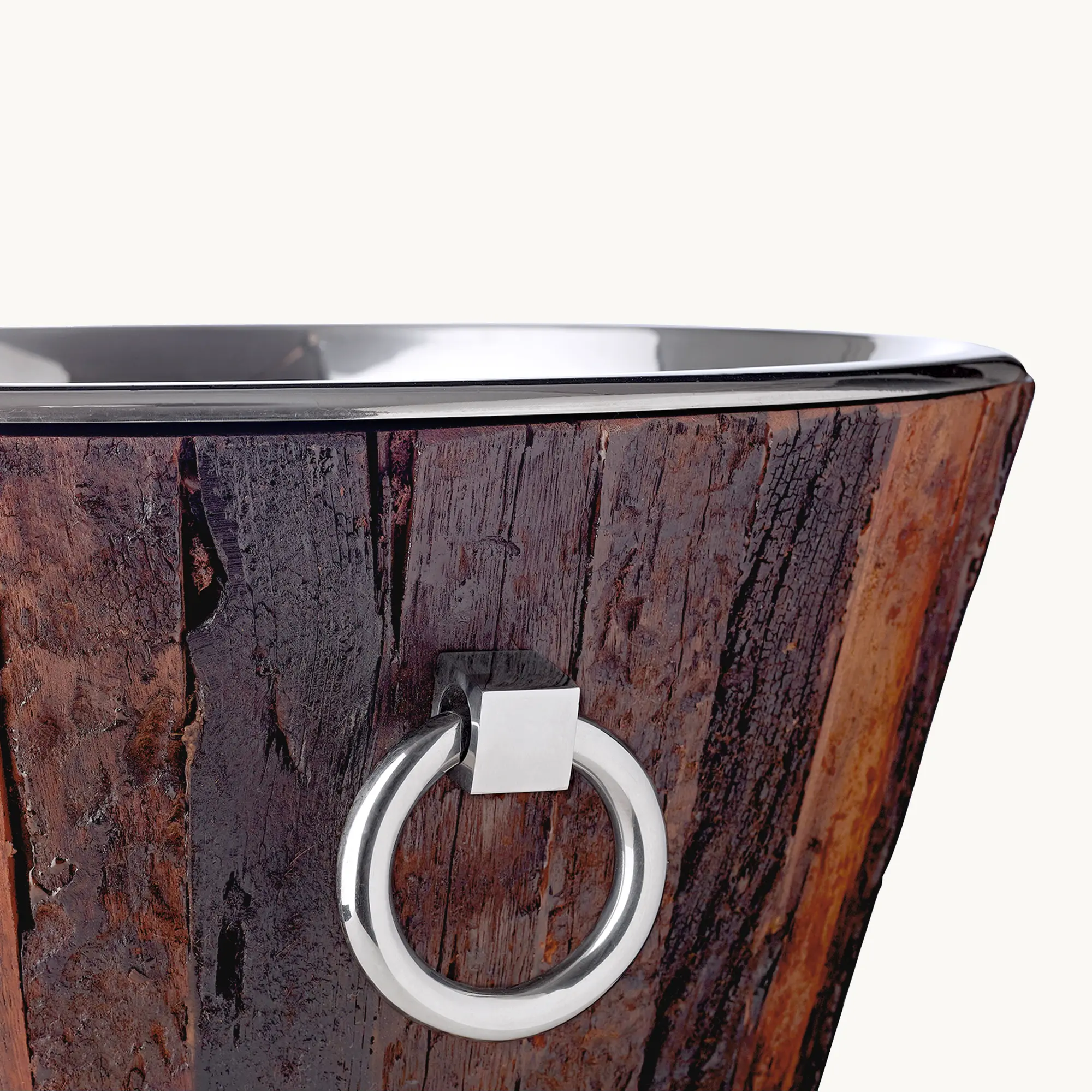 Flaschenkühler Montgomery (Höhe 25 cm, Ø 47 cm), recyceltes Teakholz, Edelstahl, glänzend vernickelt