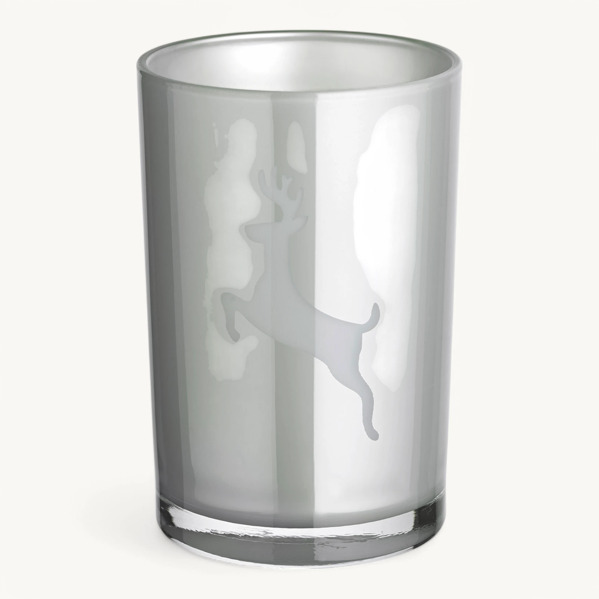 SALE Teelichtglas Loki left (Höhe 18 cm), grau, Hirsch-Motiv