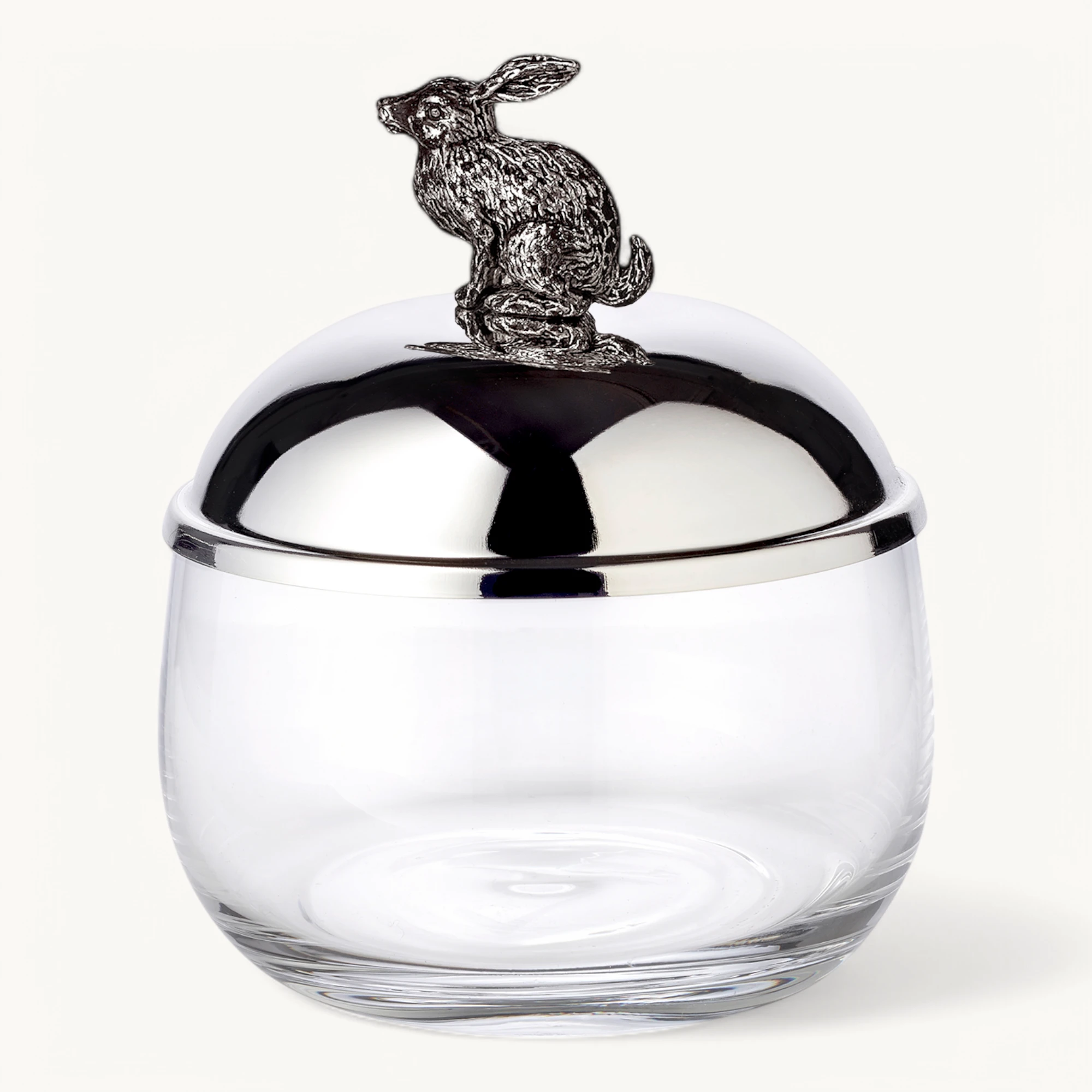 Marmeladenglas Hase, edel versilbert und anlaufgeschützt, Höhe 15 cm, Durchmesser 9 cm
