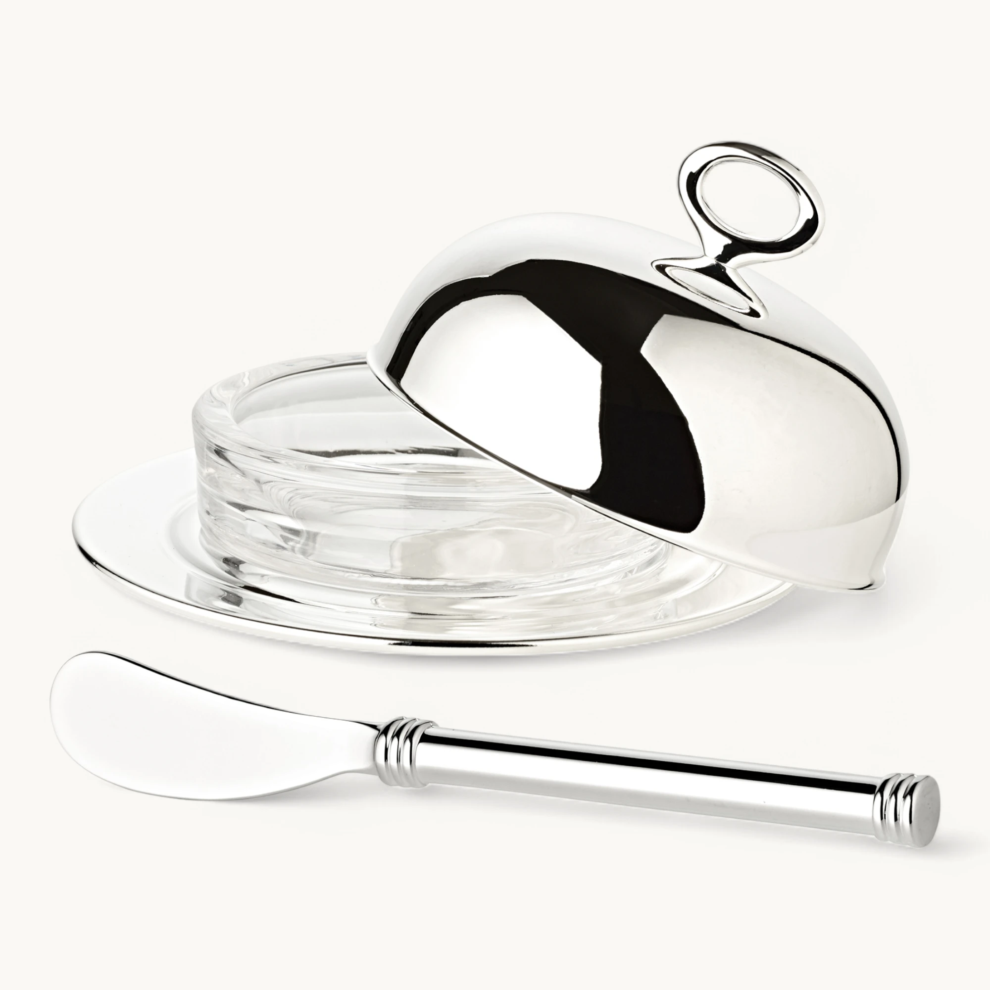 Butterglocke Jago (130 g Butter), edel versilbert, mit Glasschale & Buttermesser