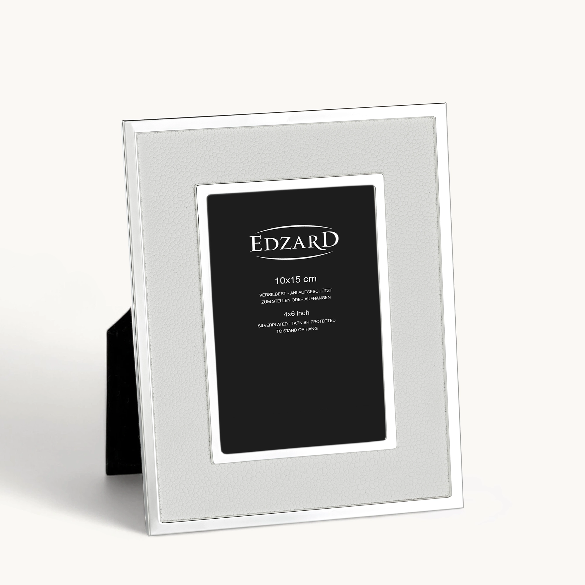 Bilderrahmen Alvito (10x15 cm), weiße Leder-Optik, edel versilbert, anlaufgeschützt