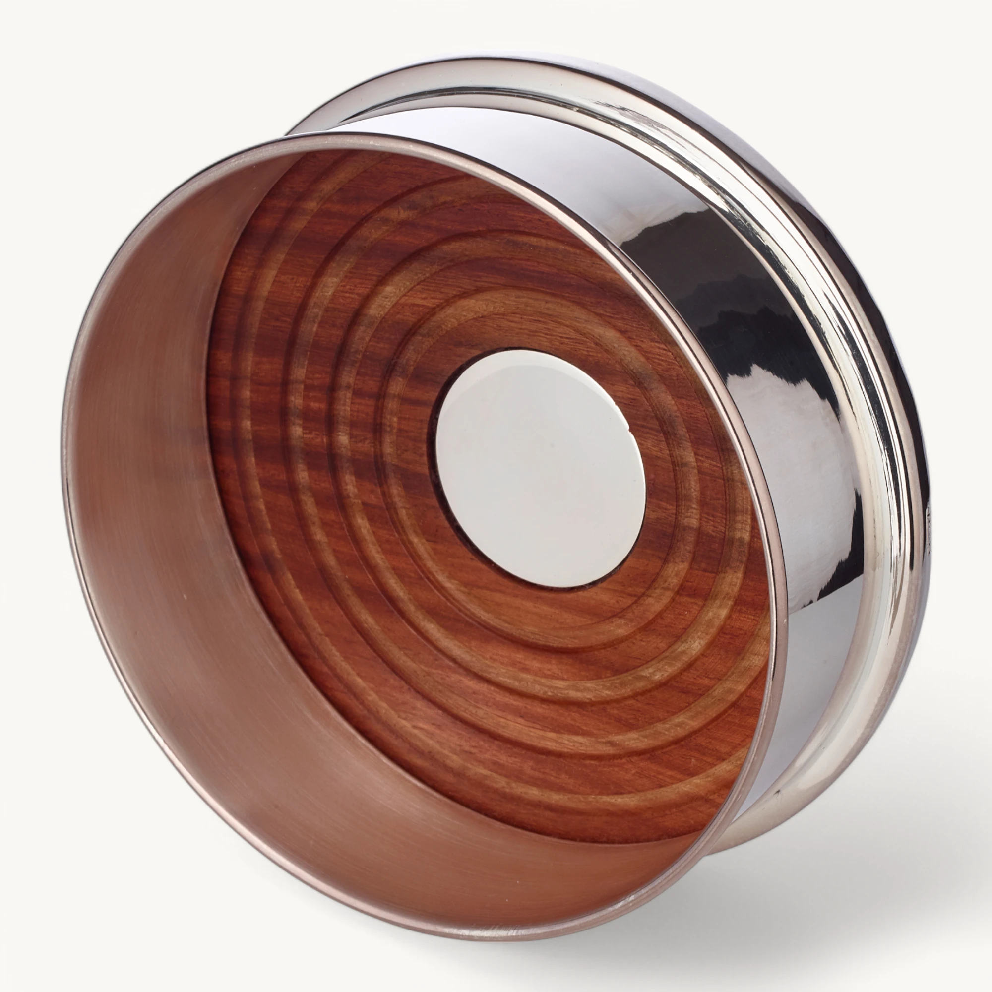 Flaschenuntersetzer Derby (Höhe 5 cm, Ø 13 cm), Holzboden, schwerversilbert