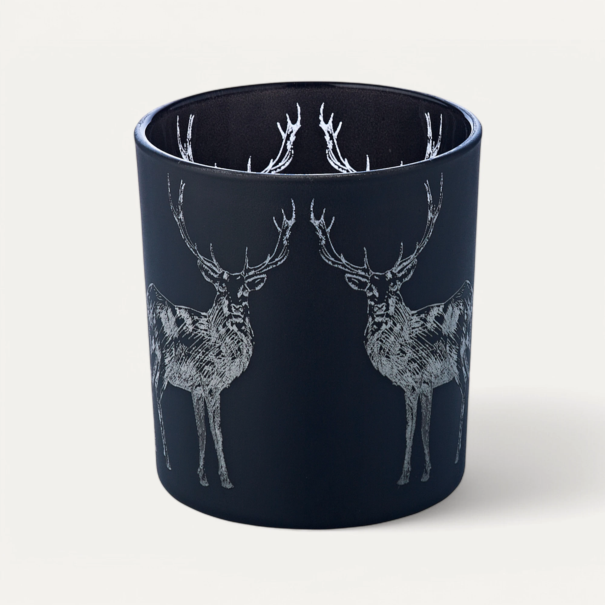 2er-Set Teelichtglas Tiu (Höhe 8 cm), schwarz, Hirsch-Motiv