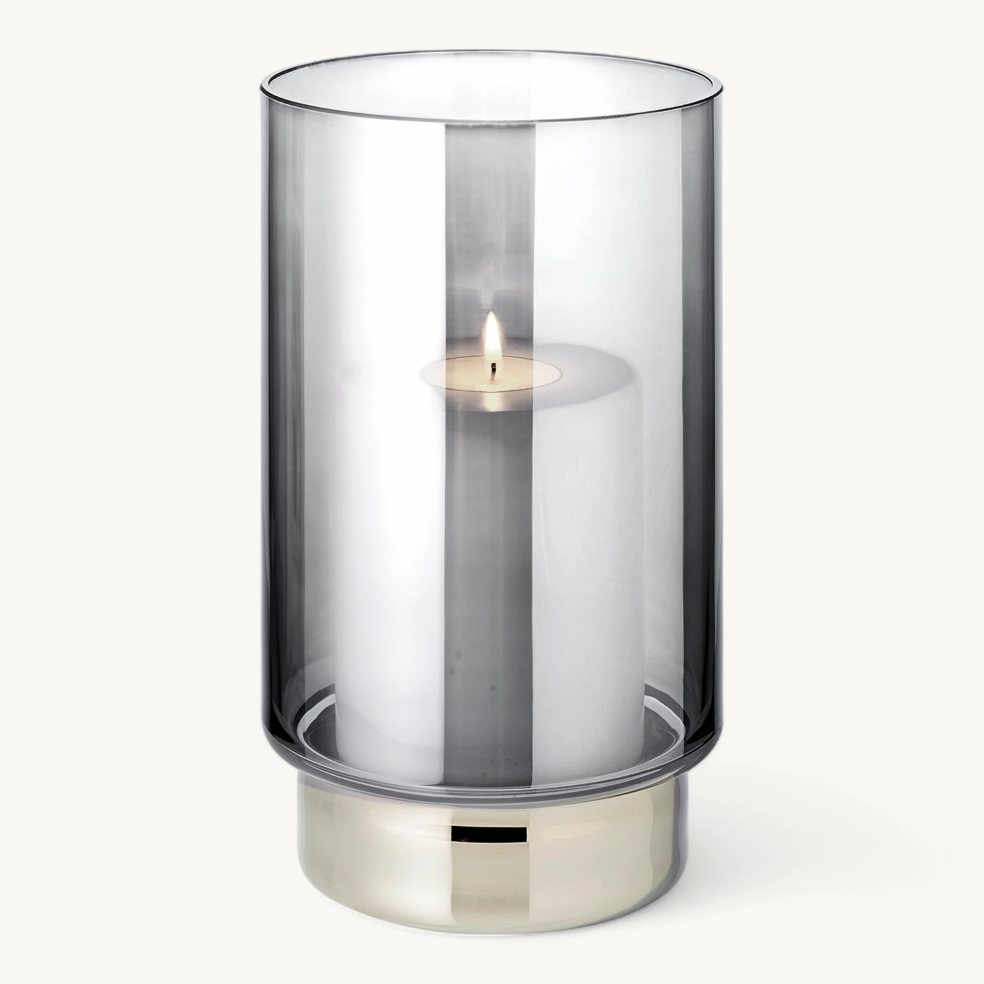 SALE Windlicht Isla (Höhe 21 cm), dunkles Kristallglas mit Platinrand