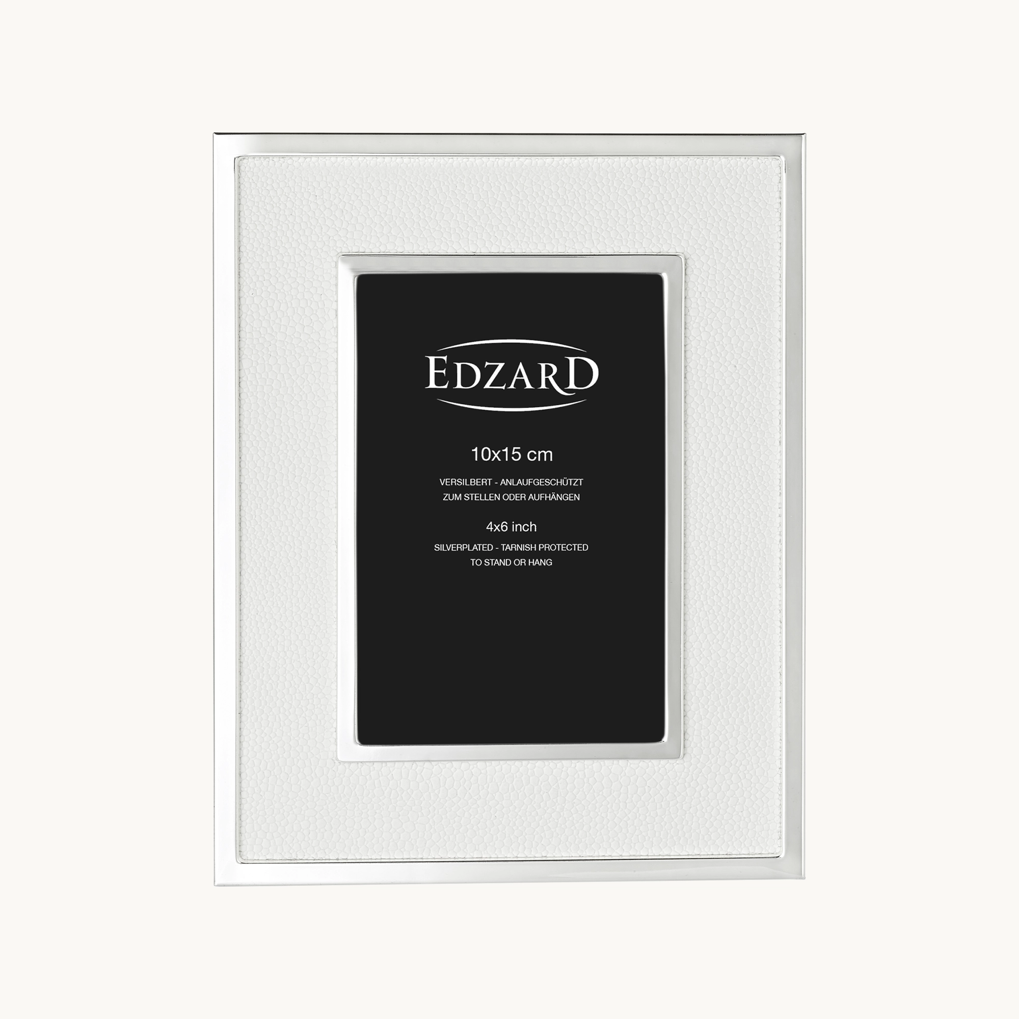 Bilderrahmen Alvito (10x15 cm), weiße Leder-Optik, edel versilbert, anlaufgeschützt