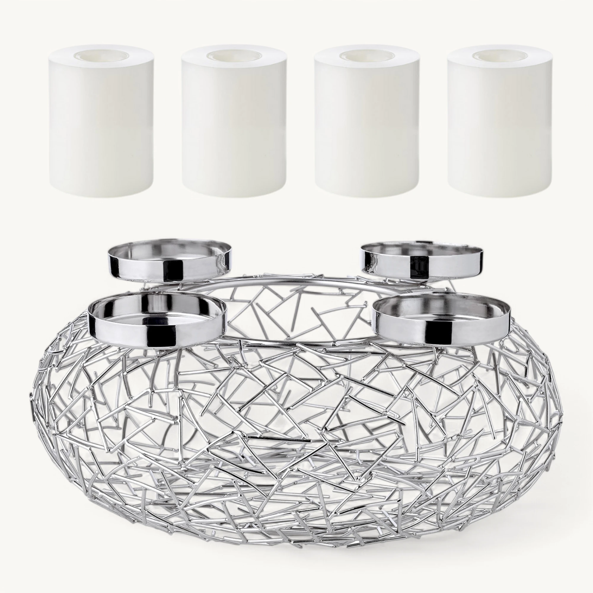 Adventskranz Milano, Edelstahl vernickelt silberfarben, AST-Design, moderner Kerzenhalter, perfekt für Cornelius Dauerkerzen von (Durchmesser 34 cm, inkl. 4 Teelichtkerzen)