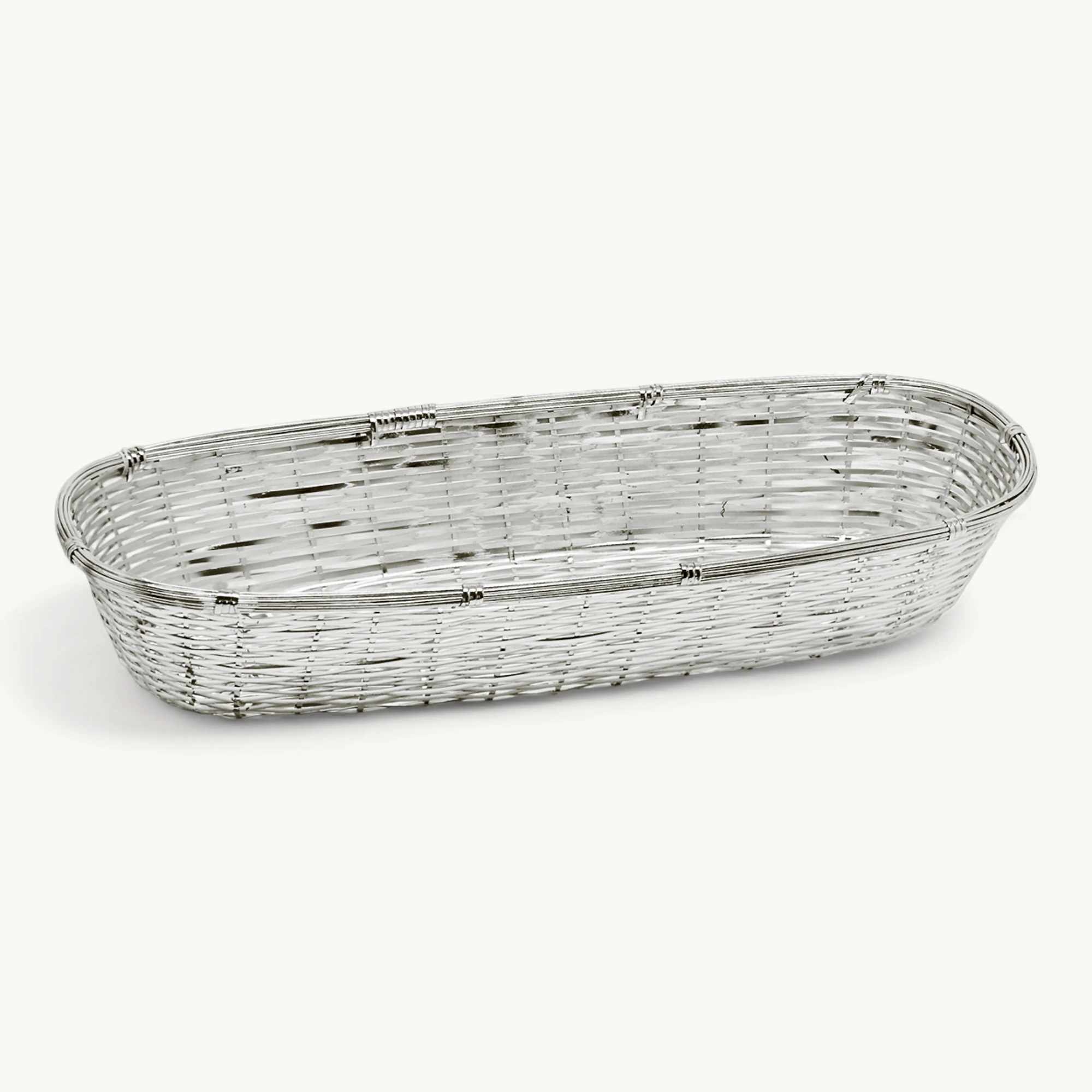 Korb Brotkorb Baguette (13x34cm), Metall geflochten, länglich, edel versilbert, anlaufgeschützt