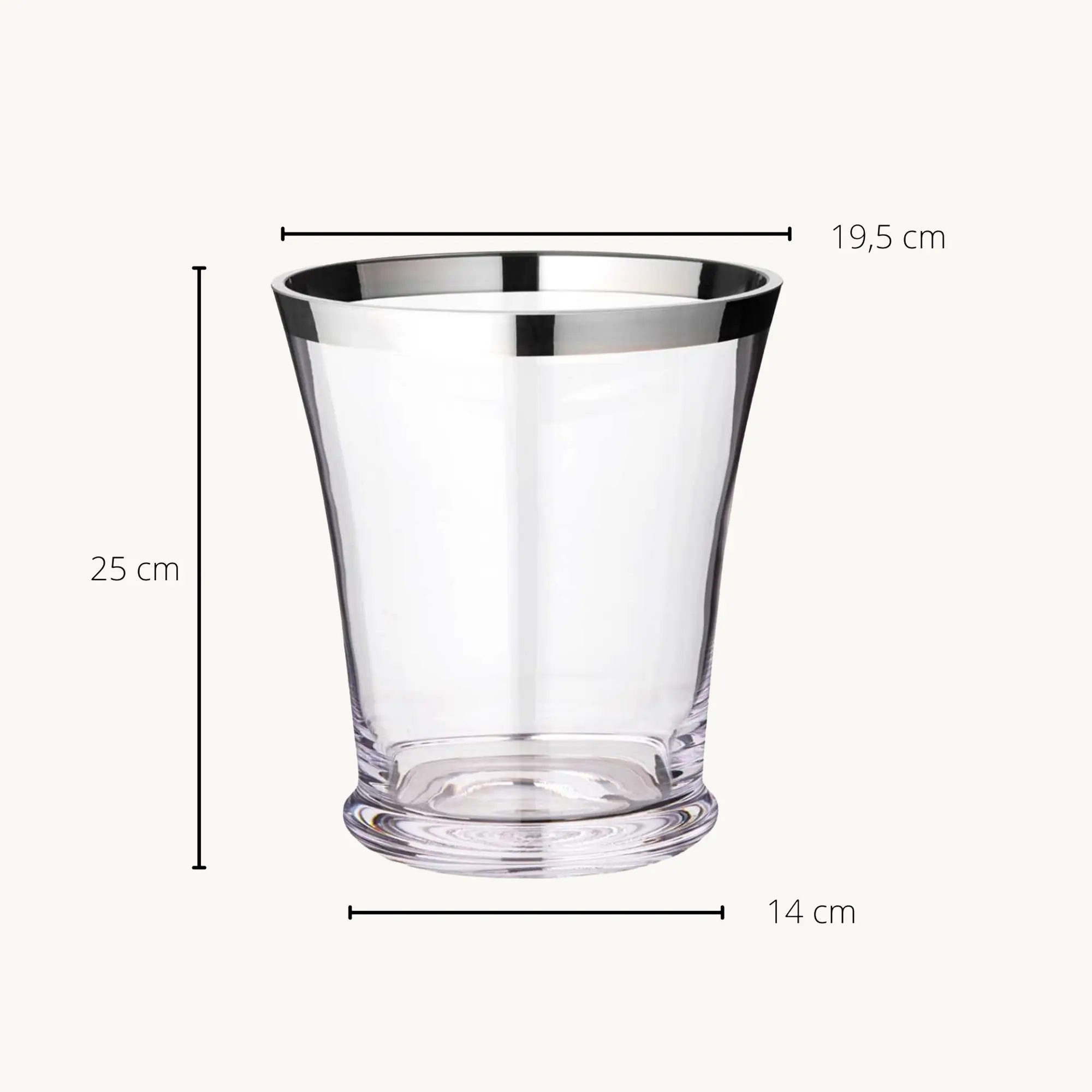 Vase Reuben (Ø 19,5 cm, Höhe 22 cm) aus mundgeblasenem Kristallglas - Blumenvase, Glasvase rund und mit Platinrand - Moderne Tulpenvase aus Glas als Tischdeko