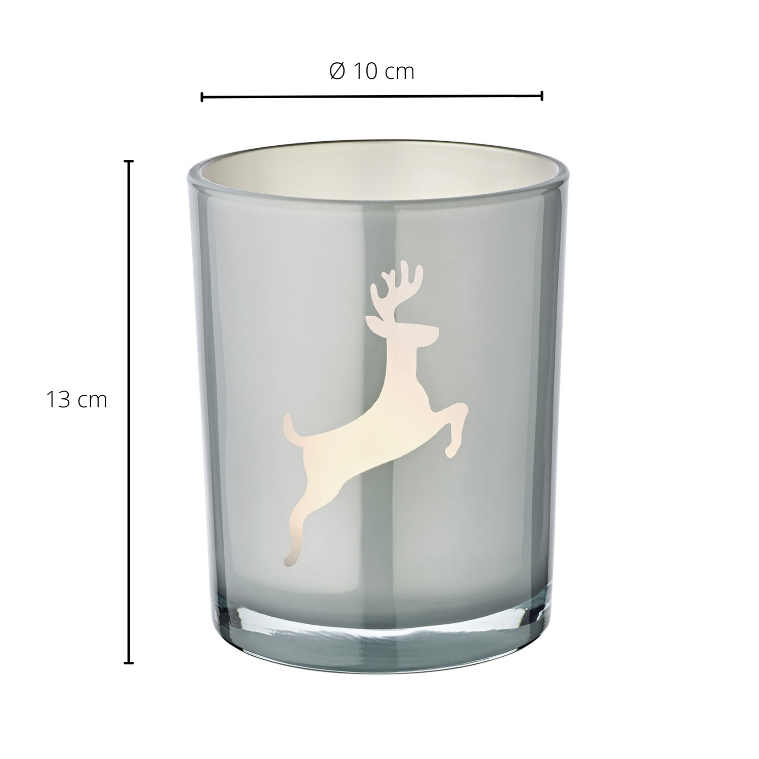 SALE Teelichtglas Loki right (Höhe 13 cm) grau, Hirsch-Motiv