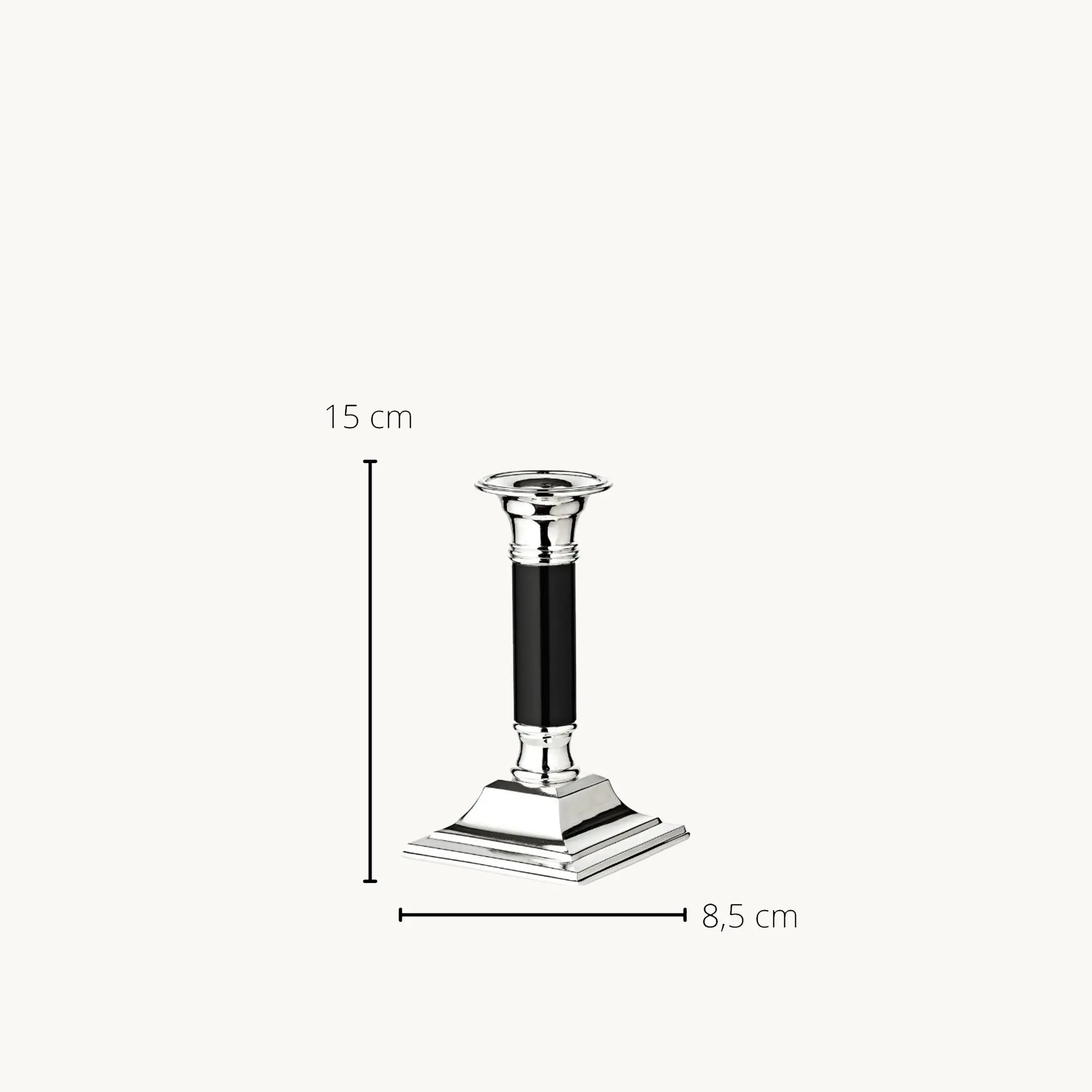 Kerzenleuchter Lincoln (H 15 cm) für Stabkerze, schwarzer Schaft, edel versilbert, anlaufgeschützt