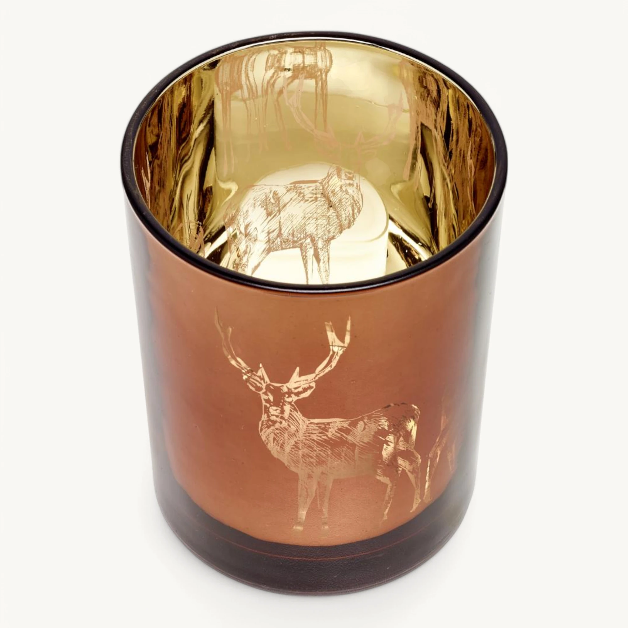 SALE Teelichtglas Dian (Höhe 12,5 cm), kupferfarben, Hirsch-Motiv