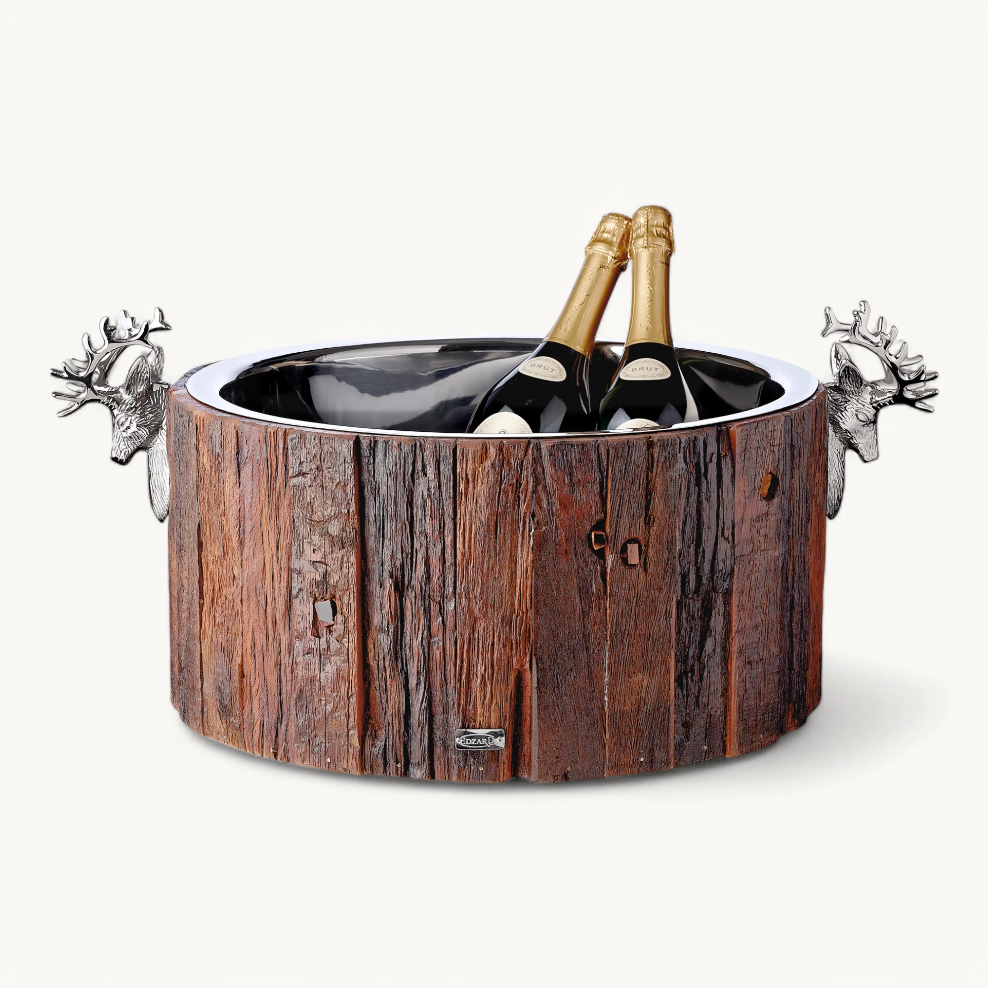 Flaschenkühler Kennington (H 23,5 cm, Ø 46,5 cm), Hirschkopf-Griffe, recyceltes Teakholz, Edelstahl Flaschenkühler Kennington (H 23,5 cm, Ø 46,5 cm), Hirschkopf-Griffe, recyceltes Teakholz, Edelstahl