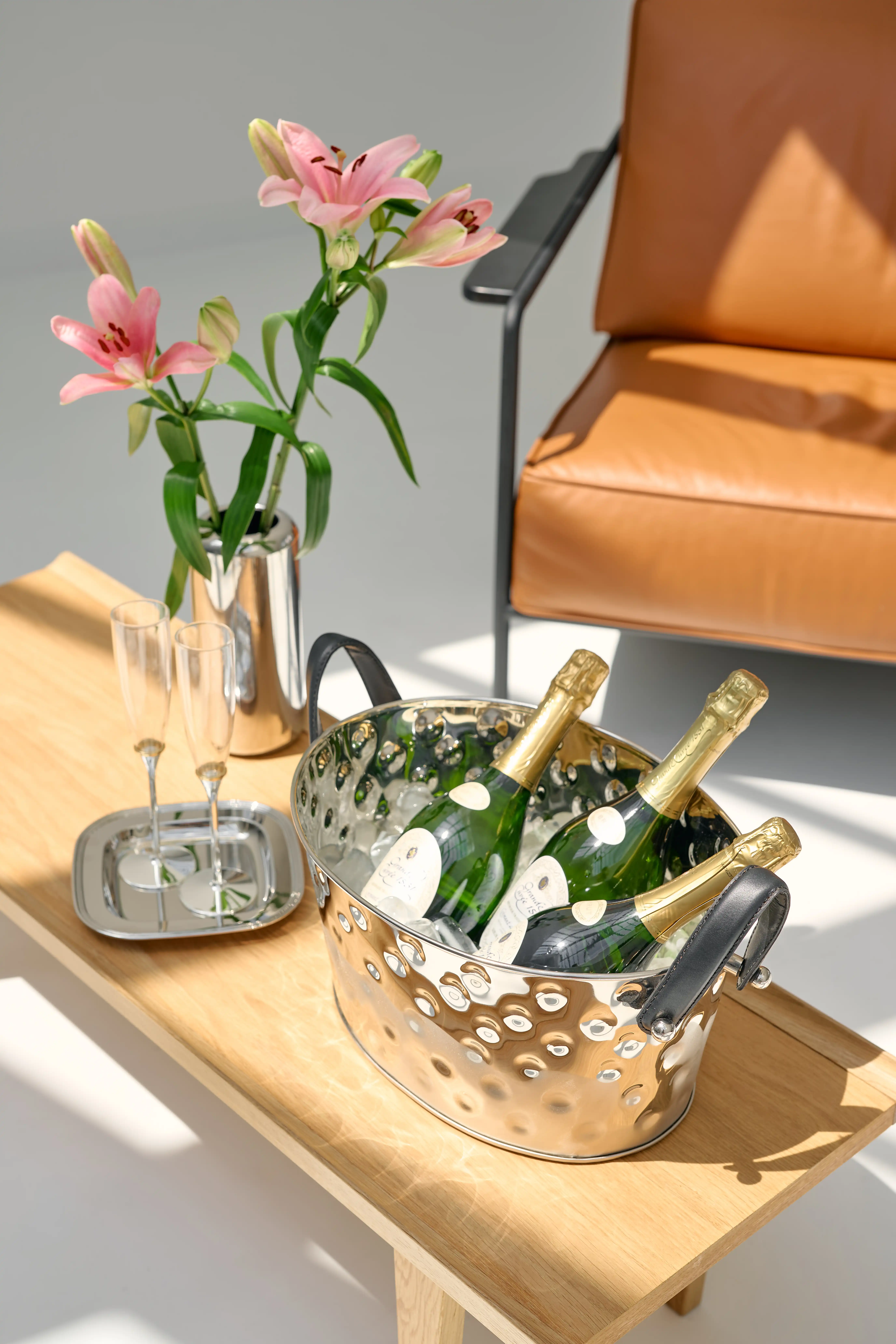 Champagner Schale Gideon, vernickelt, gehämmert 39x29x19 cm