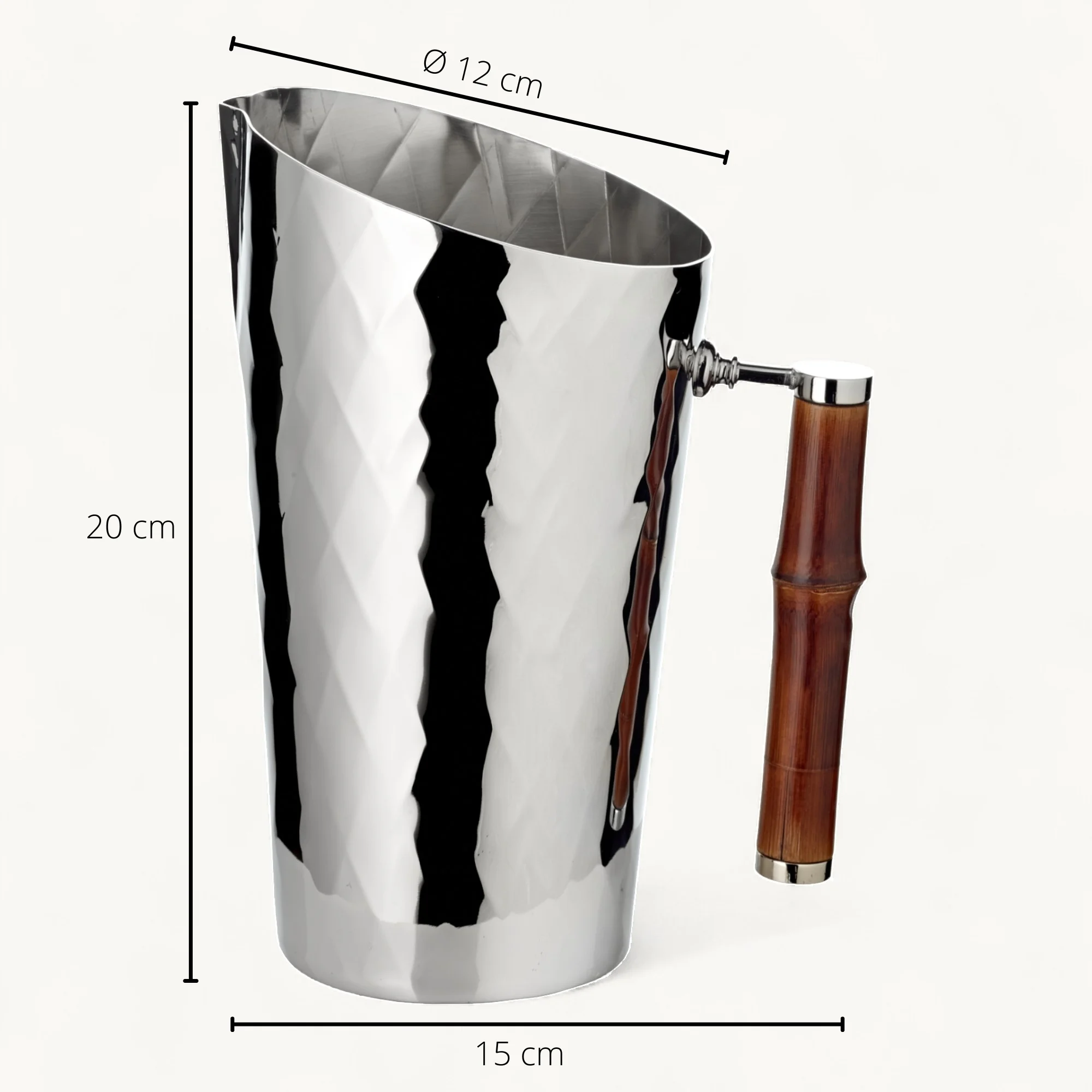 Krug Jana (1,2 Liter), mit Bambusgriff, Edelstahl, glänzend vernickelt Krug Jana (1,2 Liter), mit Bambusgriff, Edelstahl, glänzend vernickelt