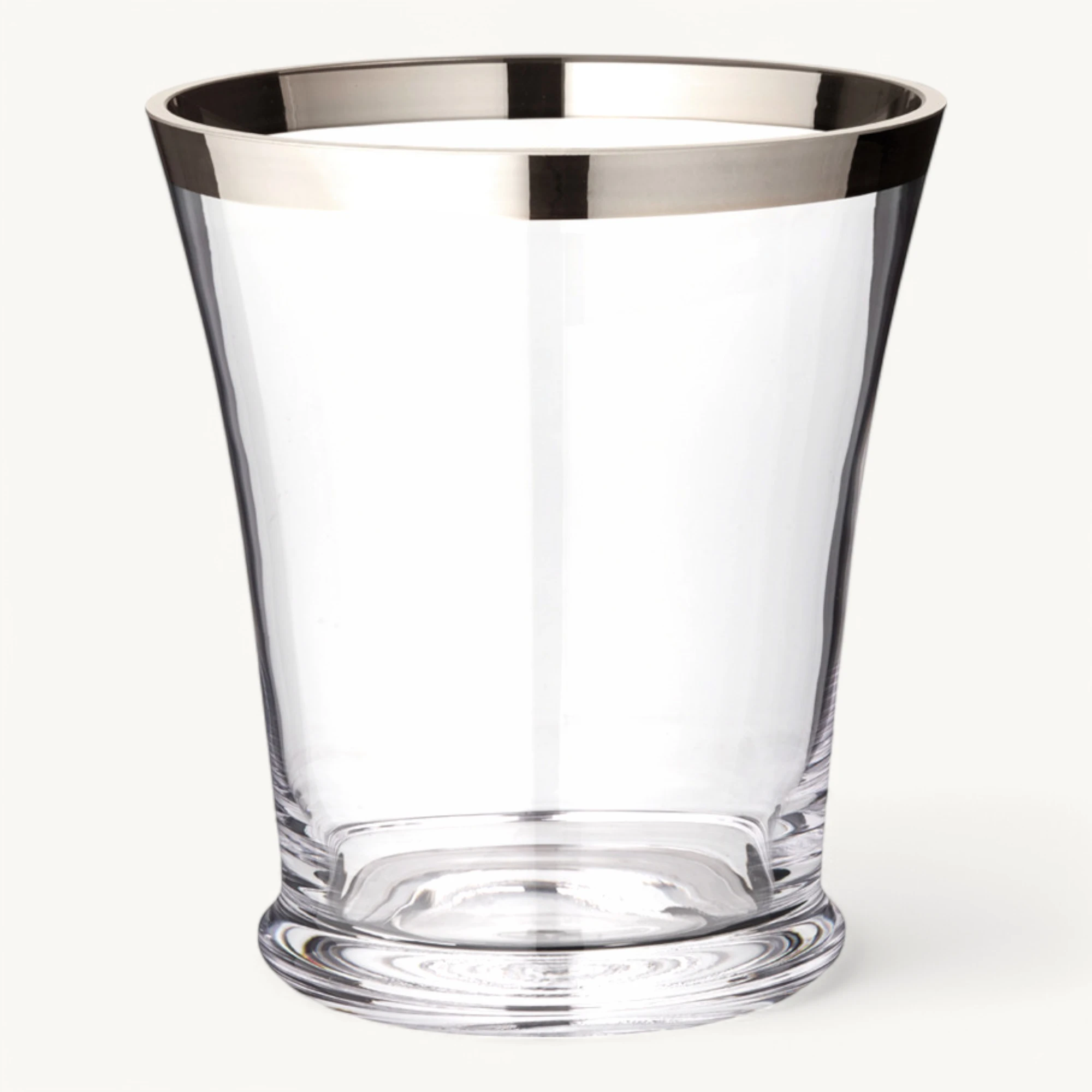 Vase Reuben (Ø 19,5 cm, Höhe 22 cm) aus mundgeblasenem Kristallglas - Blumenvase, Glasvase rund und mit Platinrand - Moderne Tulpenvase aus Glas als Tischdeko