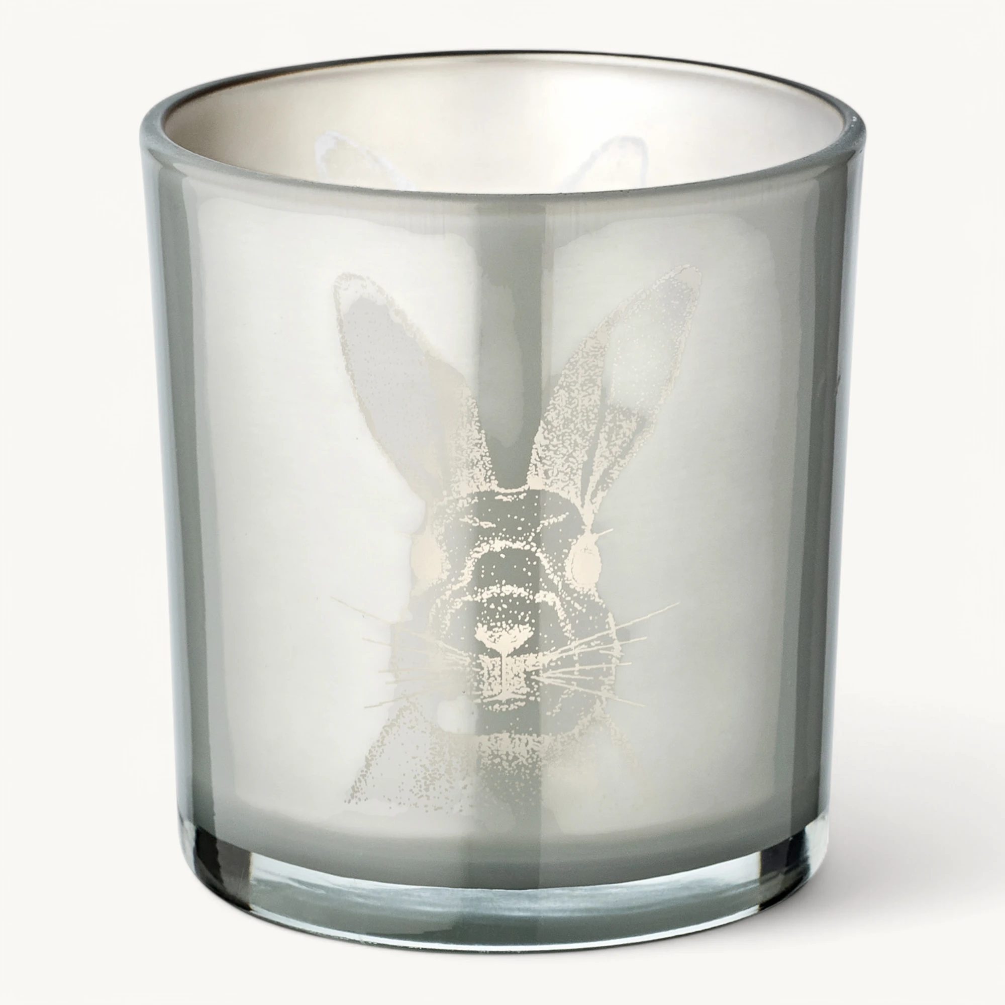 2er-Set Teelichtglas Hase (Höhe 8 cm), grau, Hasen-Motiv