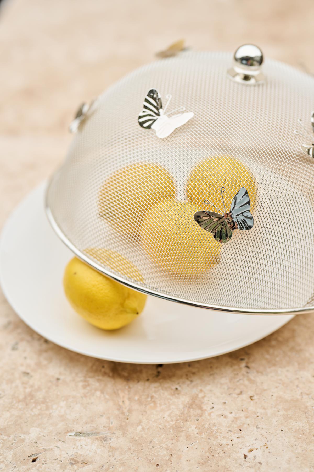 Schutzhaube Butterfly (ø30 cm, H 16 cm), edel versilbert, anlaufgeschützt, Speiseschirm Fliegenhaube