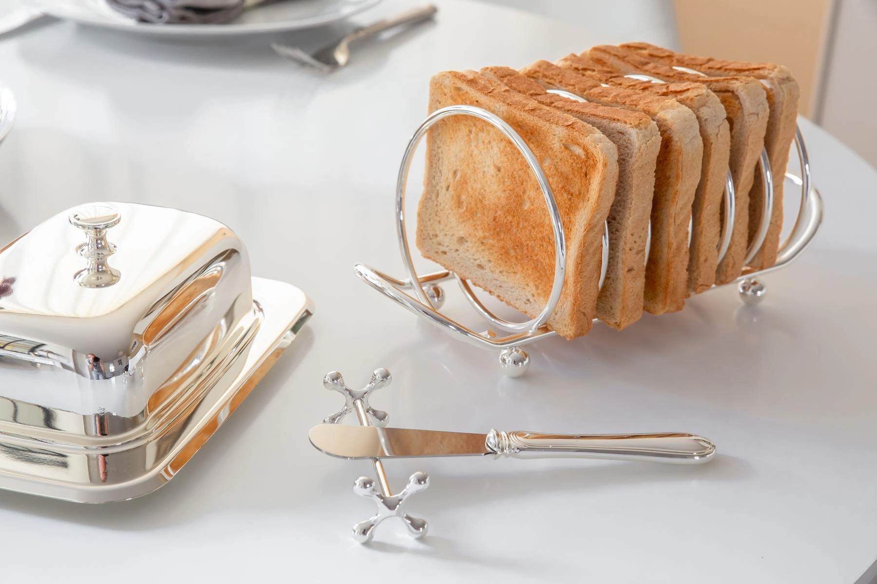 2. Wahl Toastständer Toastscheibenhalter String, für 6 Scheiben, edel versilbert, Länge 23 cm