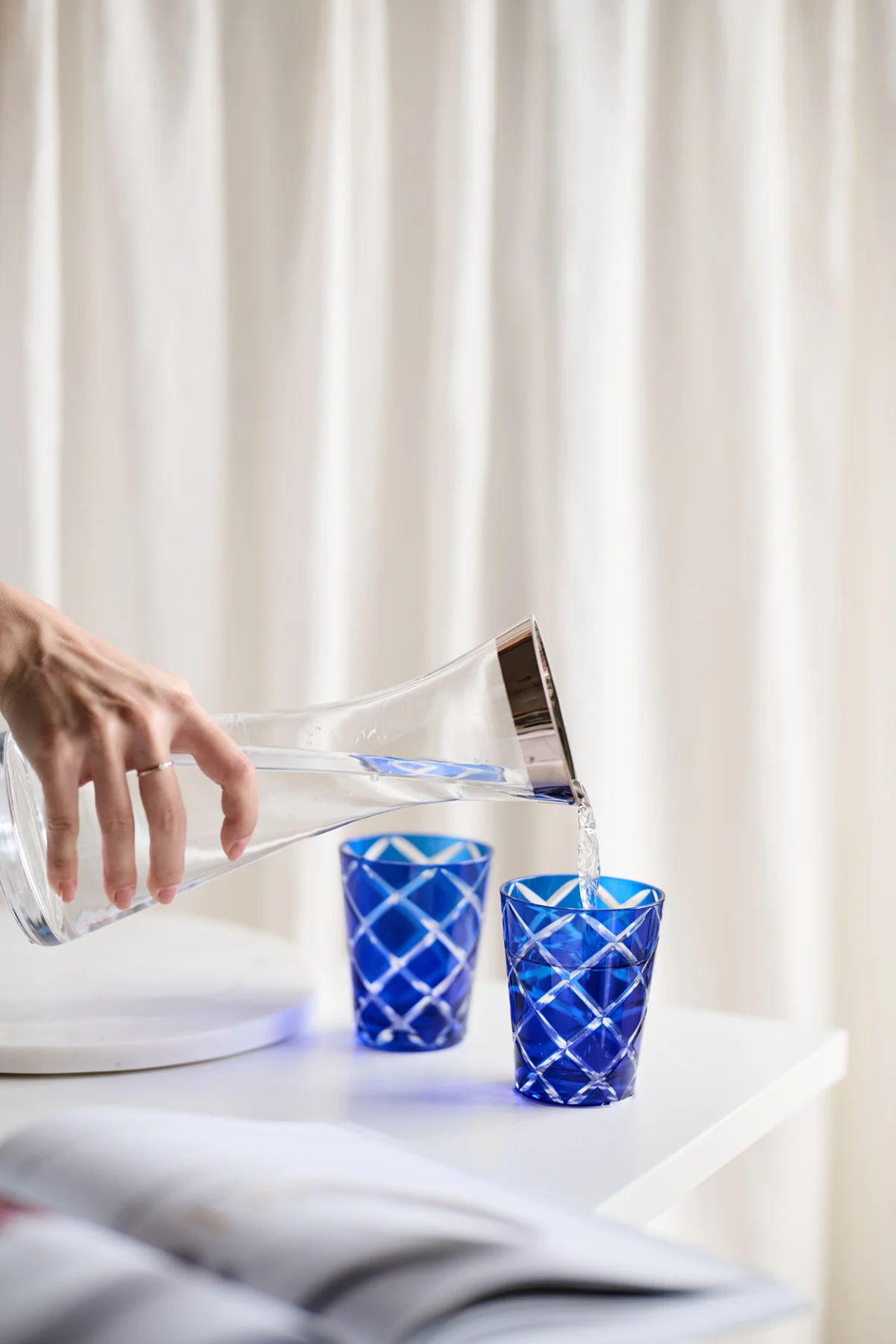 4er-Set Kristallgläser Dio (Höhe 10 cm, Füllmenge 230 ml), blau, handgeschliffenes Glas