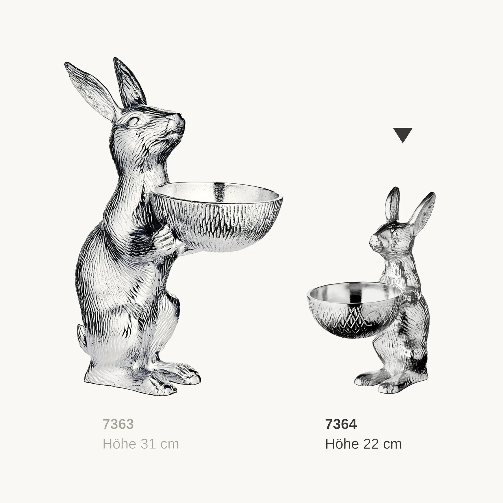 Hase mit Schale Bert (Höhe 22 cm, Ø 10 cm), silberfarben, Aluminium vernickelt