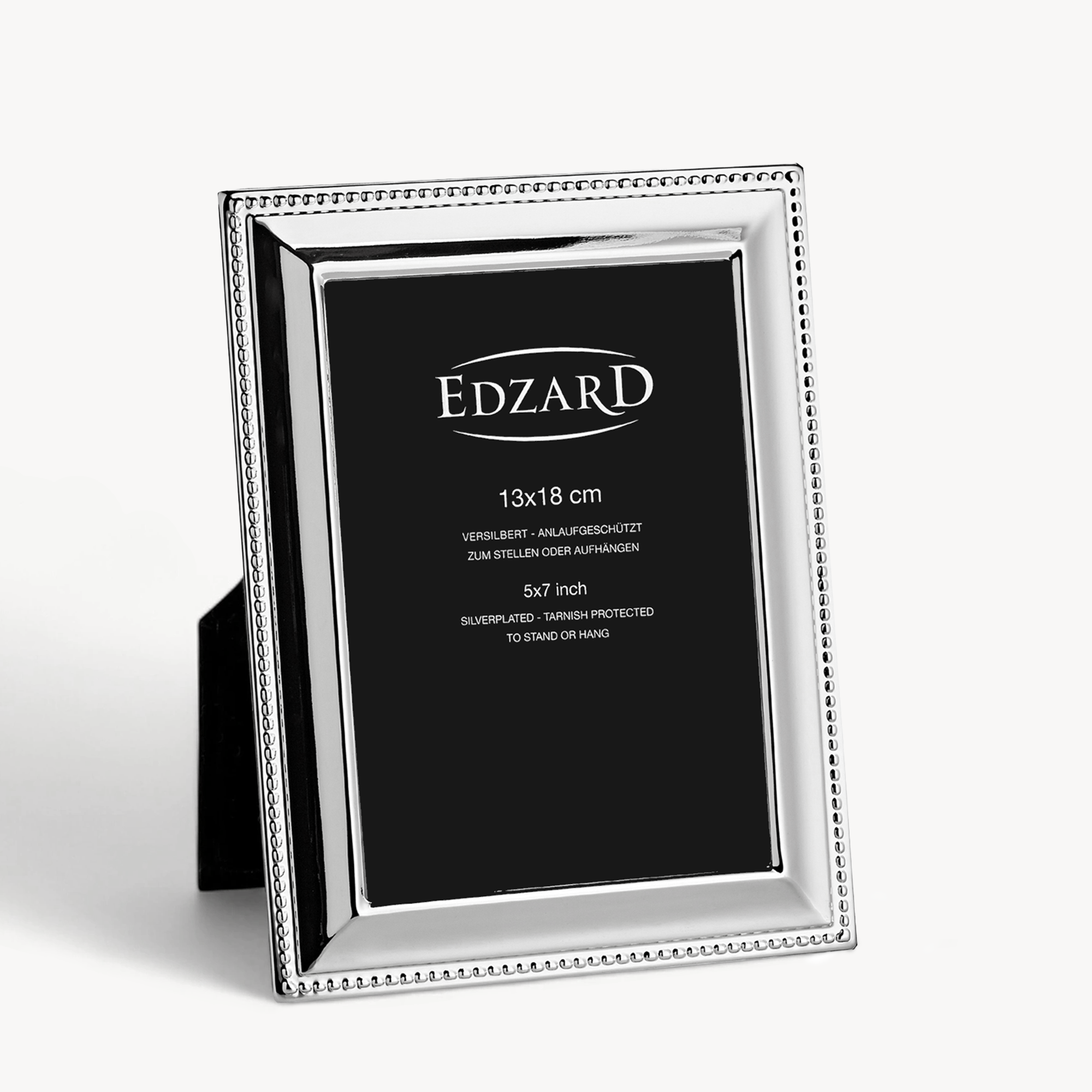 Bilderrahmen Perla (13x18 cm), Perlenrand, edel versilbert, anlaufgeschützt, 2 Aufhänger