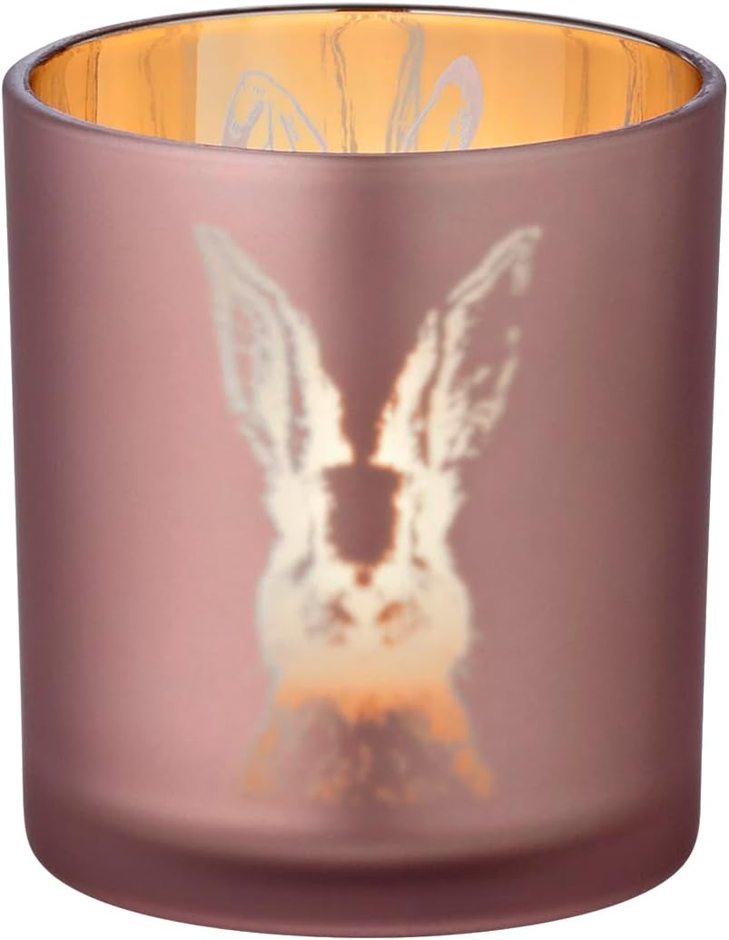 SALE Teelichtglas Hase (Höhe 8 cm), rosé & goldfarben, Hasen-Motiv