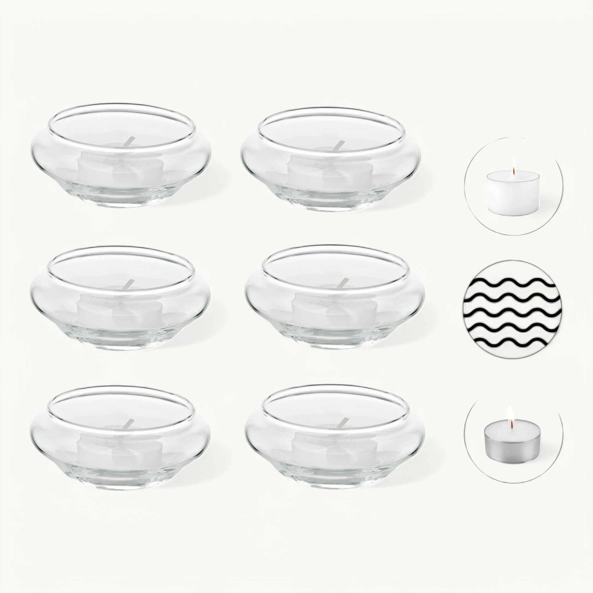 6er-Set Schwimm-Teelichthalter Iris (Höhe 4 cm, Ø 8 cm), mundgeblasenes Glas