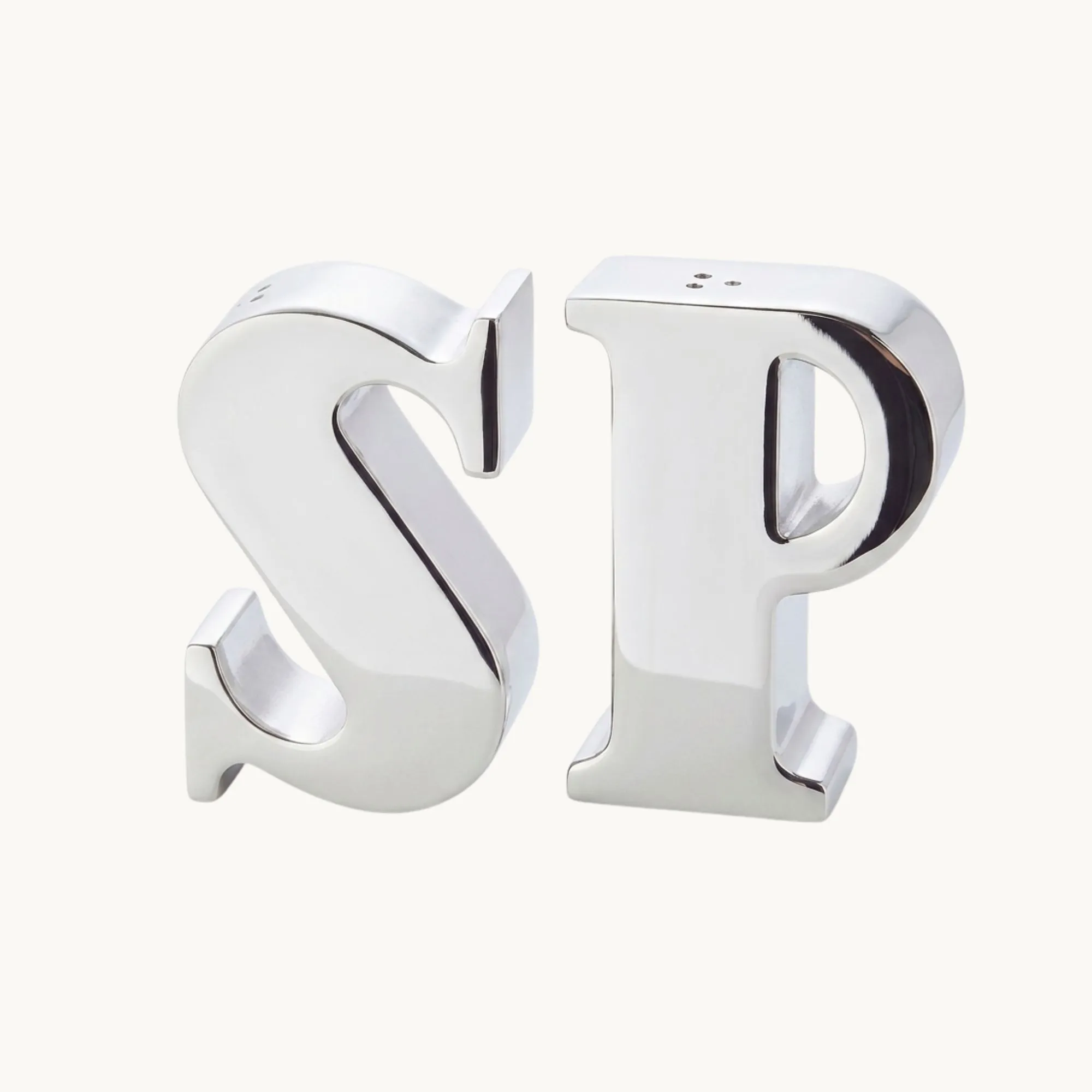 Salz- & Pfefferstreuer Favre, Buchstaben P & S, edel versilbert, Höhe 7 cm