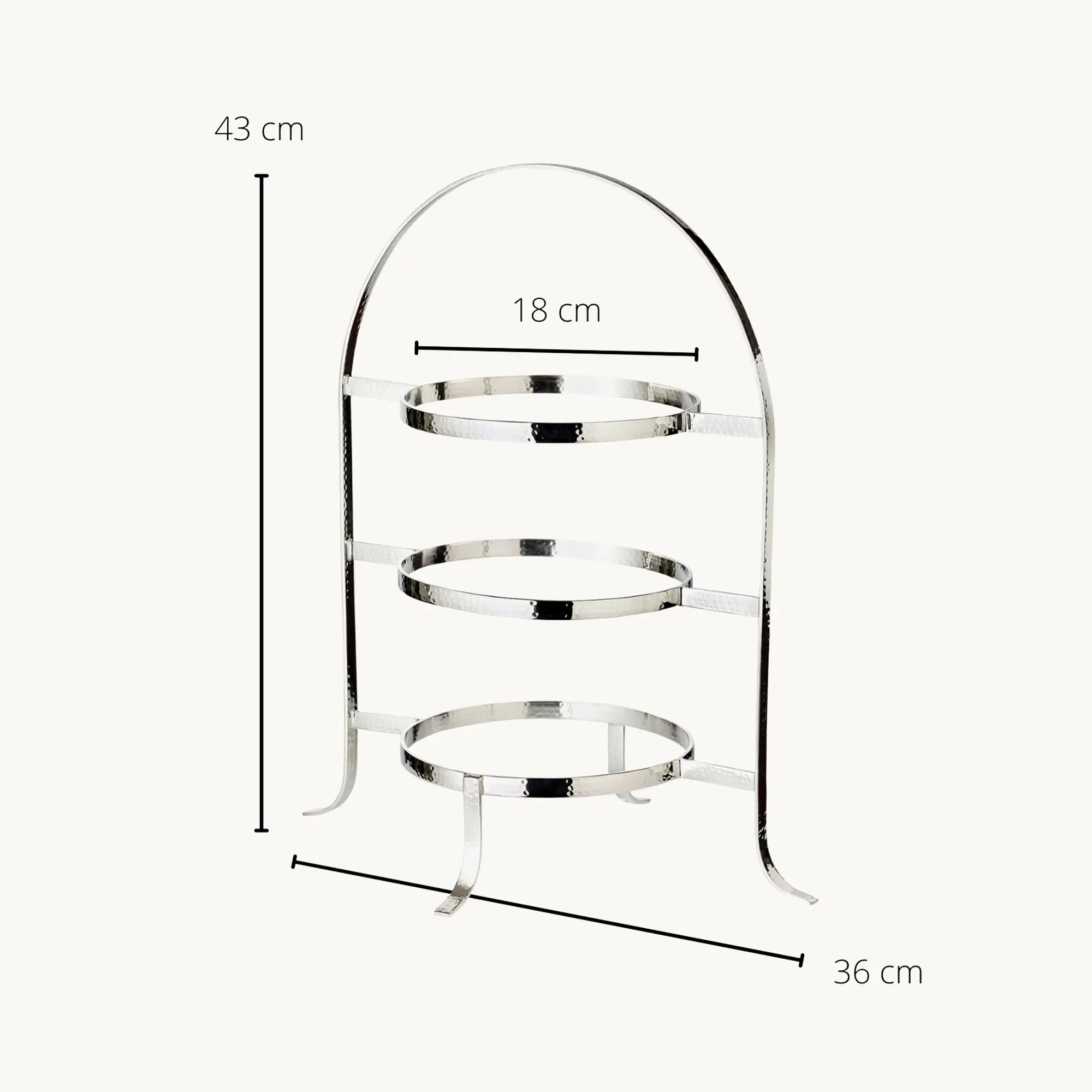 Telleretagere Sina (Höhe 43 cm) gehämmert, schwerversilbert, für 3 Teller Ø 20 bis 28 cm