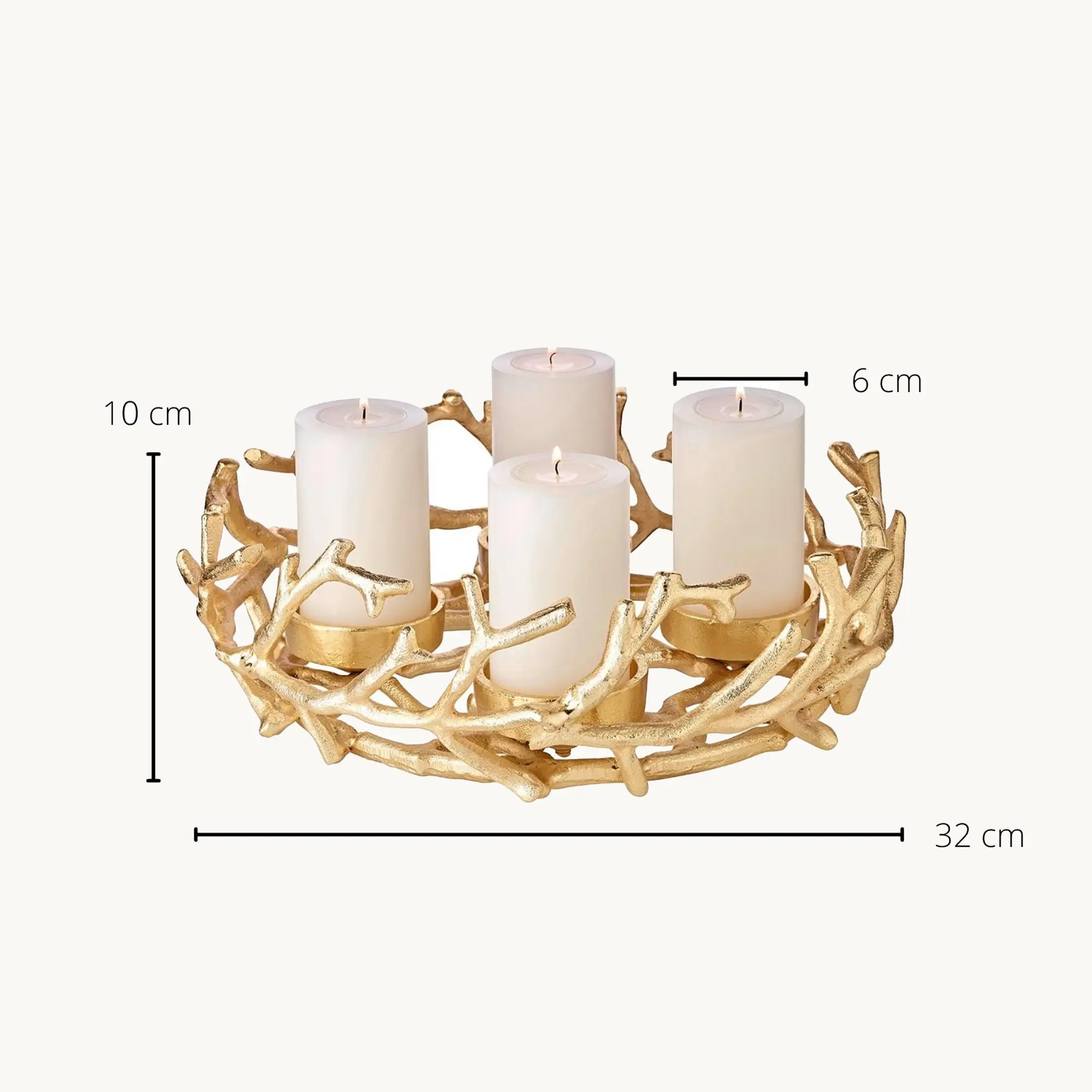 Adventskranz Porus (ø 32 cm), goldfarben, Geweih-Design, Aluminium vernickelt